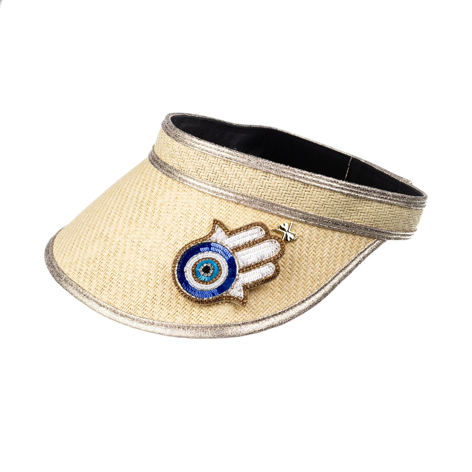 Women’s Neutrals Straw Woven Visor With Embellished Hamsa Hand Brooch - Cream One Size Laines London