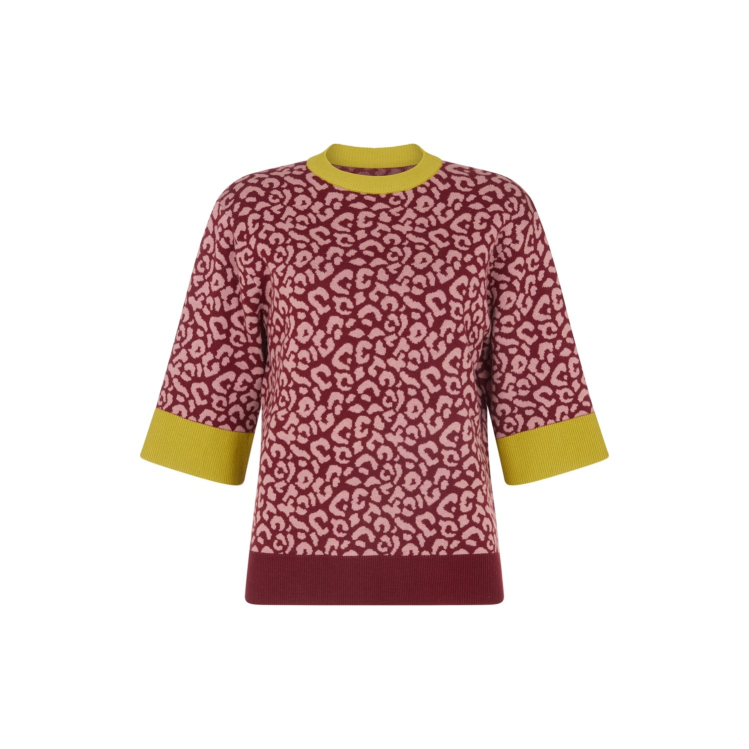 Raffya Women's Pink / Red Daffodil Slouchy Animal Print Knitted T-shirt In Burgundy In Multi