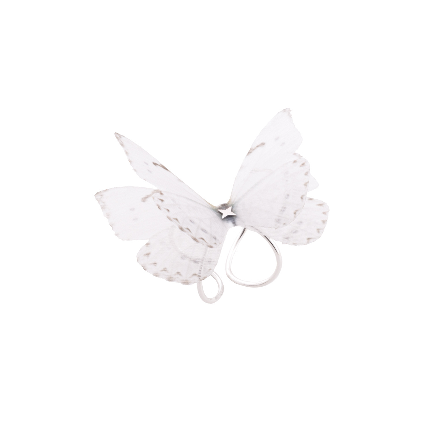 Oanasavu.creations Women's White / Silver White Butterfly Silk Ring Sterling Silver Adjustable Base Bridal Jewelry In Multi