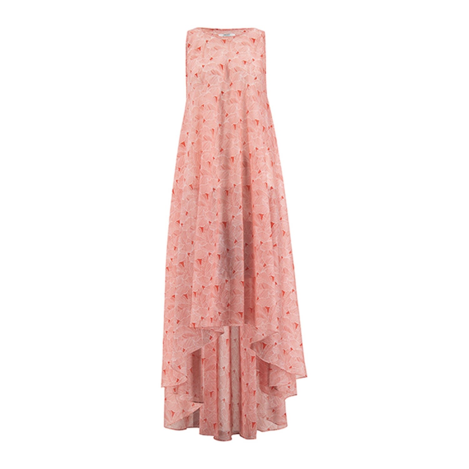Azzalia Women's Voile Printed Leaves Sleeveless Dress With Asymmetric Length - Red In Red