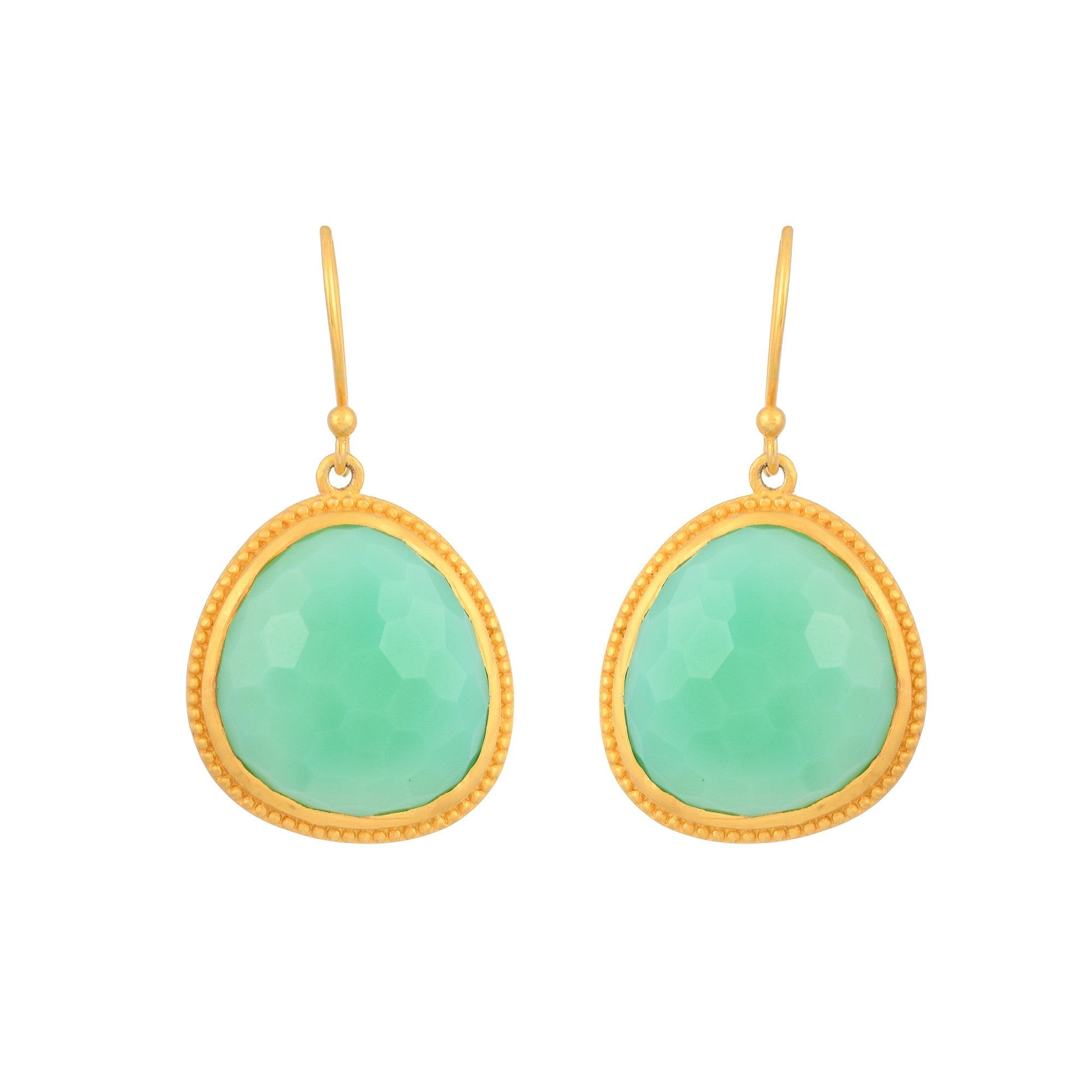 Opium Jewels Women's Gold / Green Faceted Drops In Luminous Chrysoprase