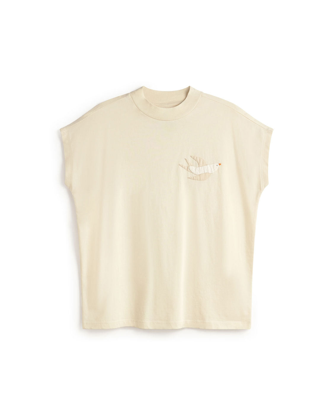 Thinking Mu Women's White Hand Embroidered Bird Volta T-shirt In White