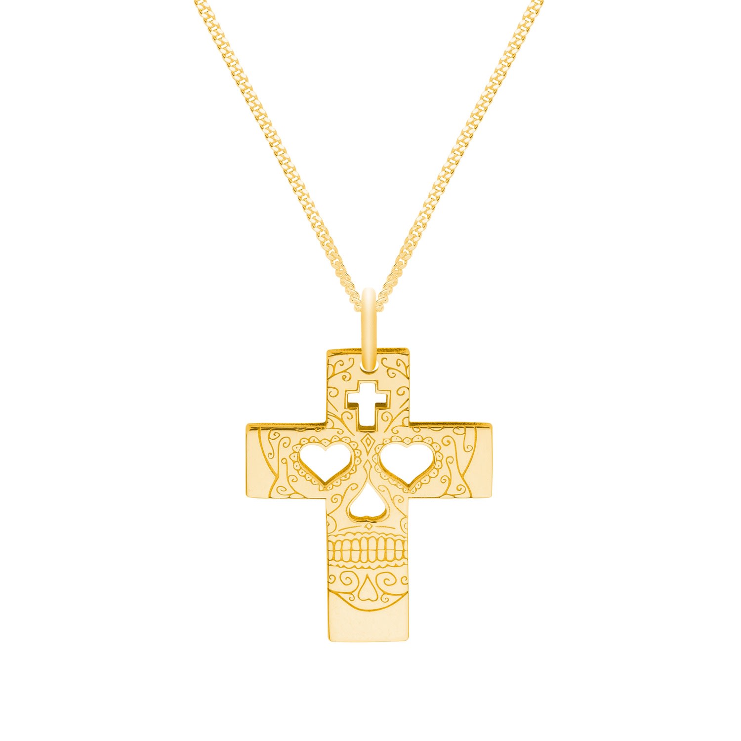 Women’s Small Gold Sugar Skull Cross Pendant Necklace Cartergore