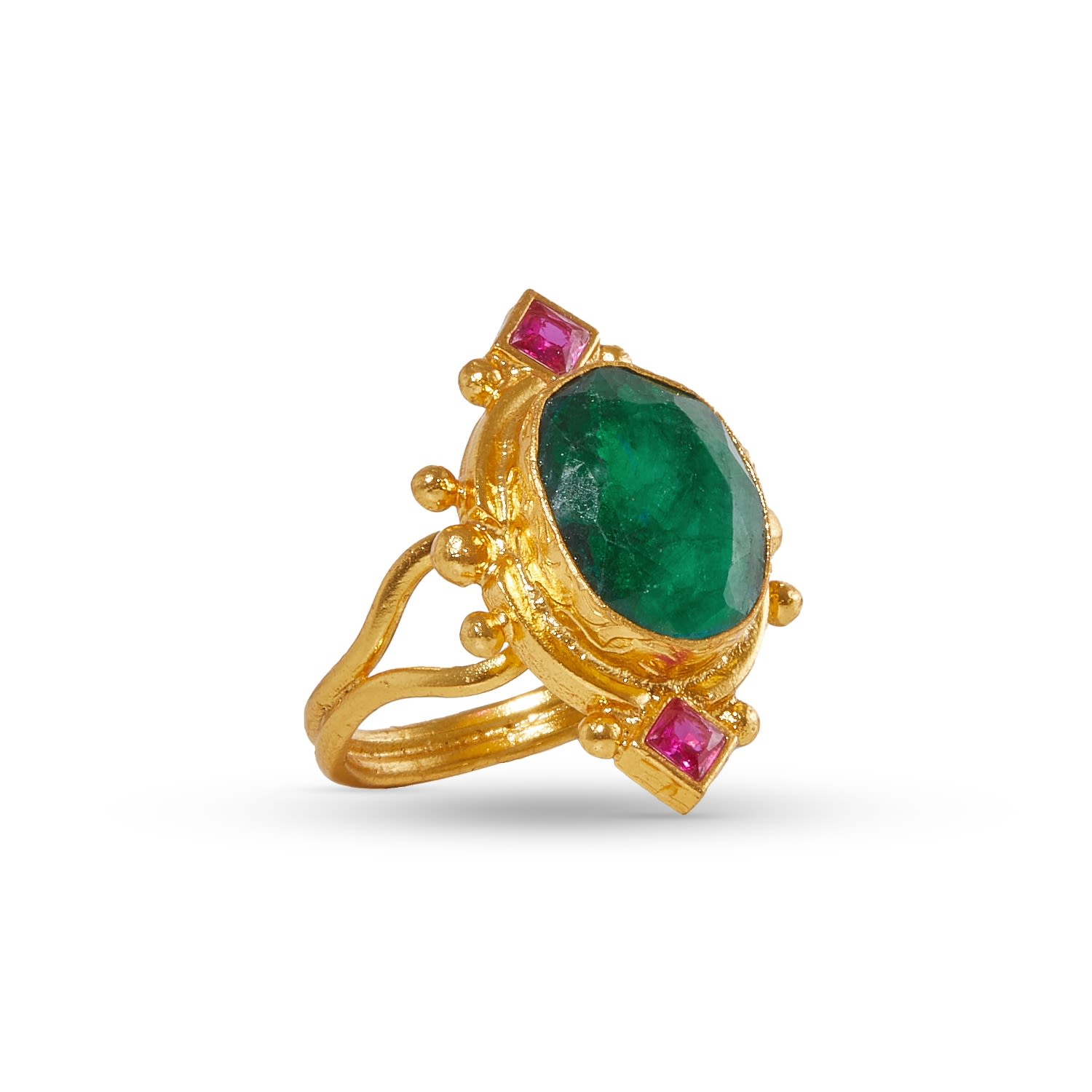 Women’s Green / Gold Raina Emerald And Pink Crystal Ring Ottoman Hands