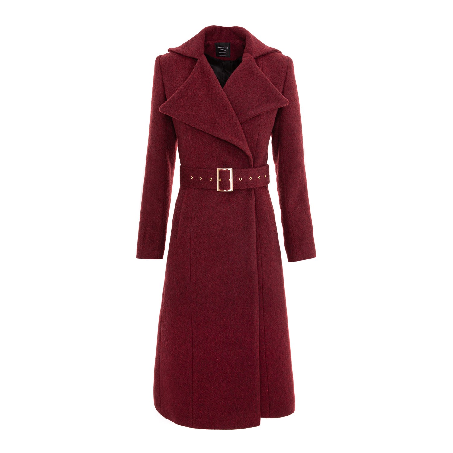 Avenue No.29 Women's Red Double Breasted Midi Length Wool Coat With Belt - Burgundy In Red