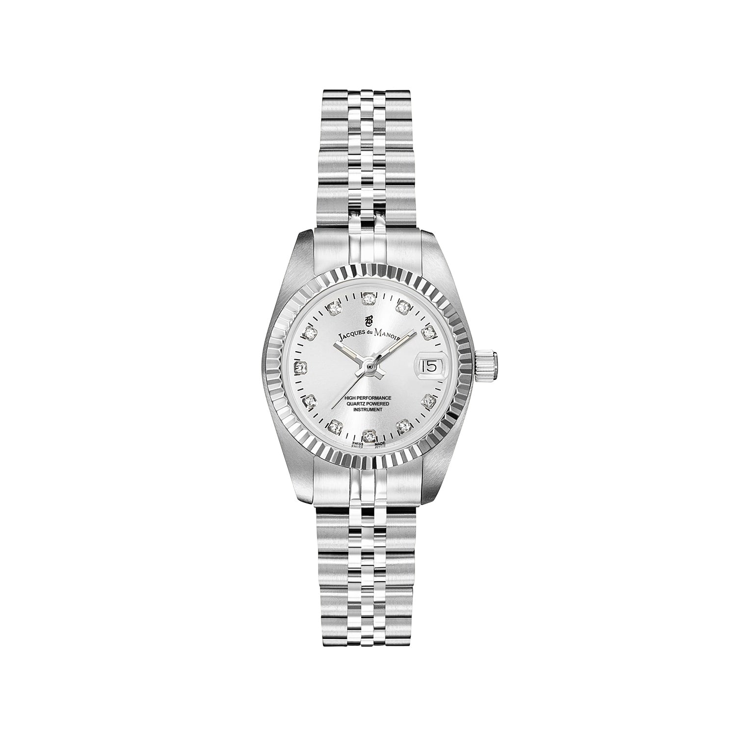 Women's Silver Jacques Du Manoir Swiss Made Inspiration Stainless Steel Case And Bracelet Watch With Date