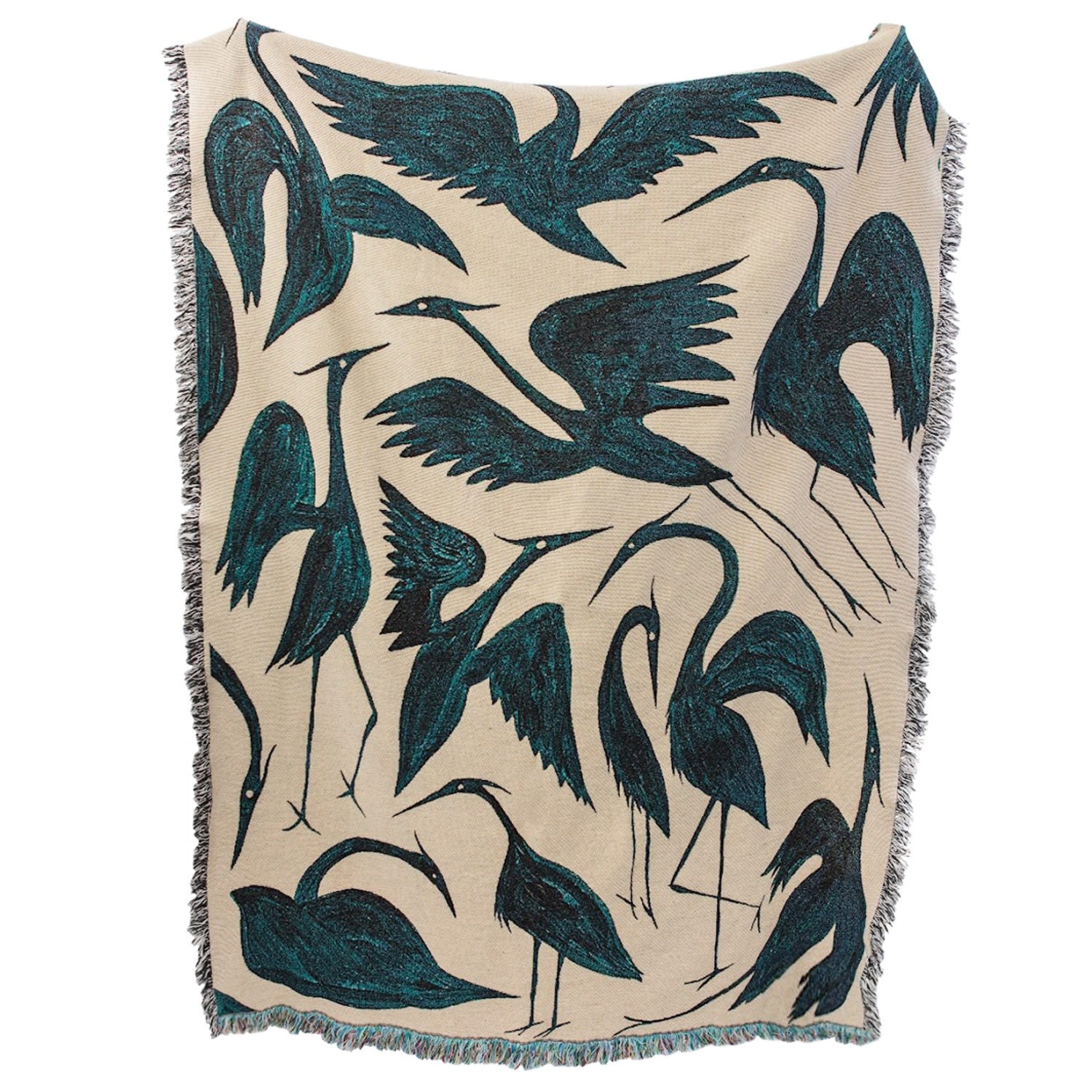 White / Green / Blue Original Herons Recycled Cotton Woven Throw One Size Rosanna Corfe