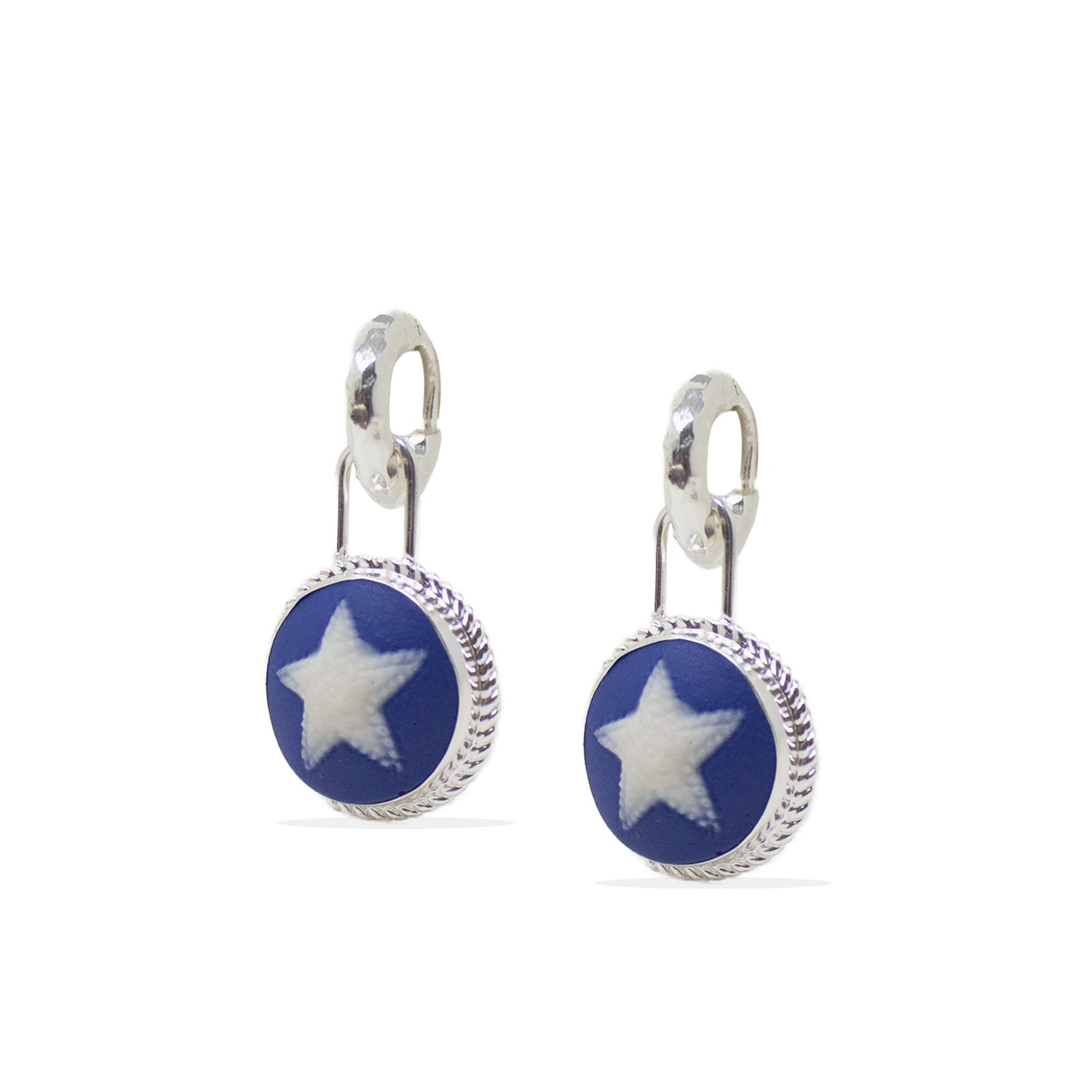 Vintouch Italy Women's Blue / Silver Starfish Cameo Hoop Earrings In Multi