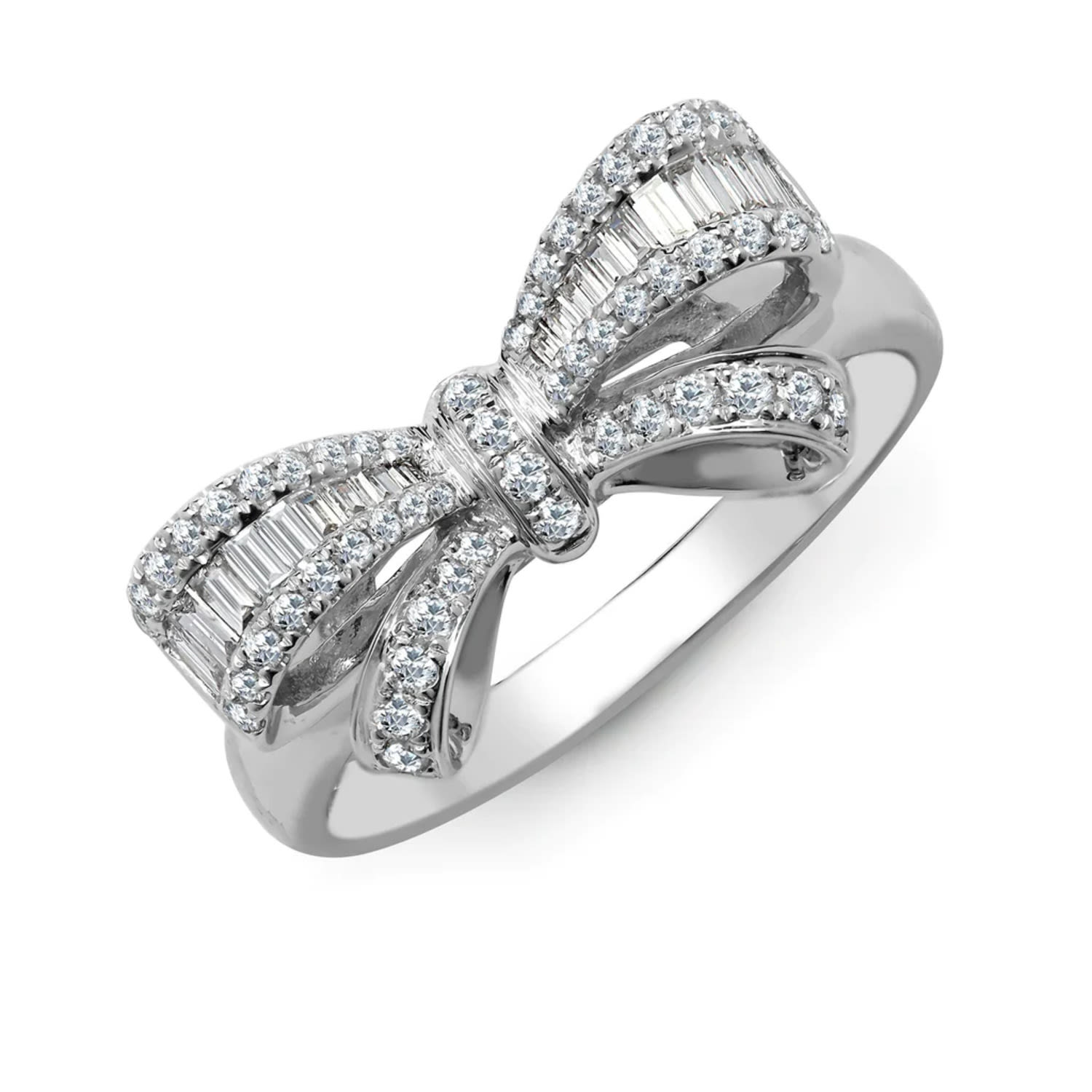 Cervin Blanc Women's Silver / White White Gold Diamond Round & Baguette Bow Ring In Multi