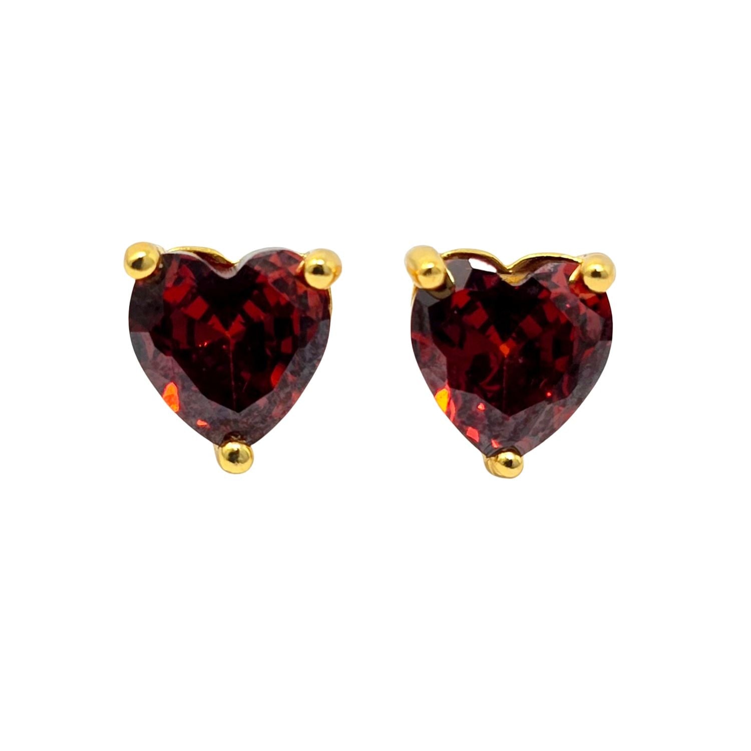 Harfi Women's Red / Gold Garnet Heart January Birthstone Stud Earrings In Multi