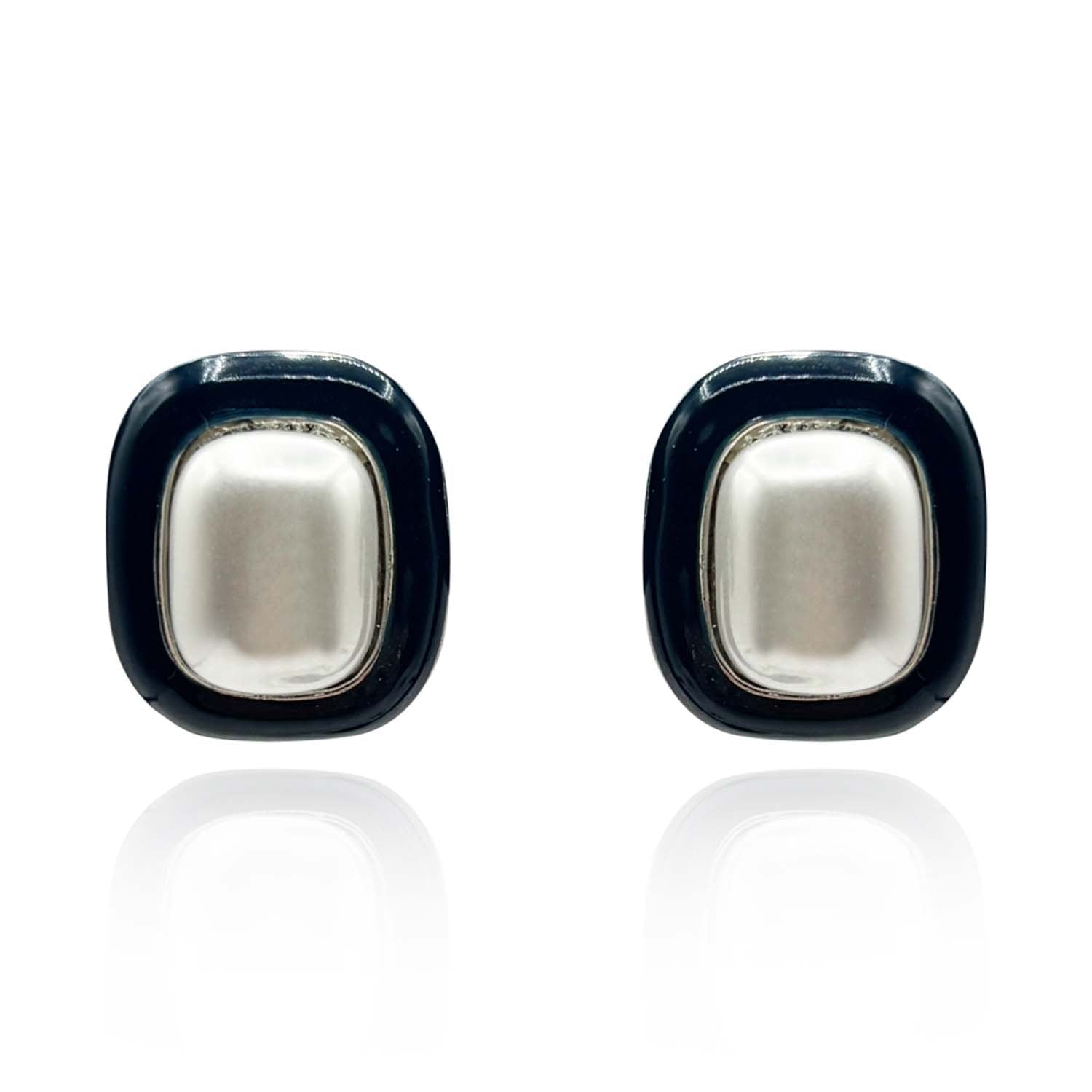 Michael Nash Jewelry Women's Black / White Belle Black Enamel And Pearl Clip On Earrings
