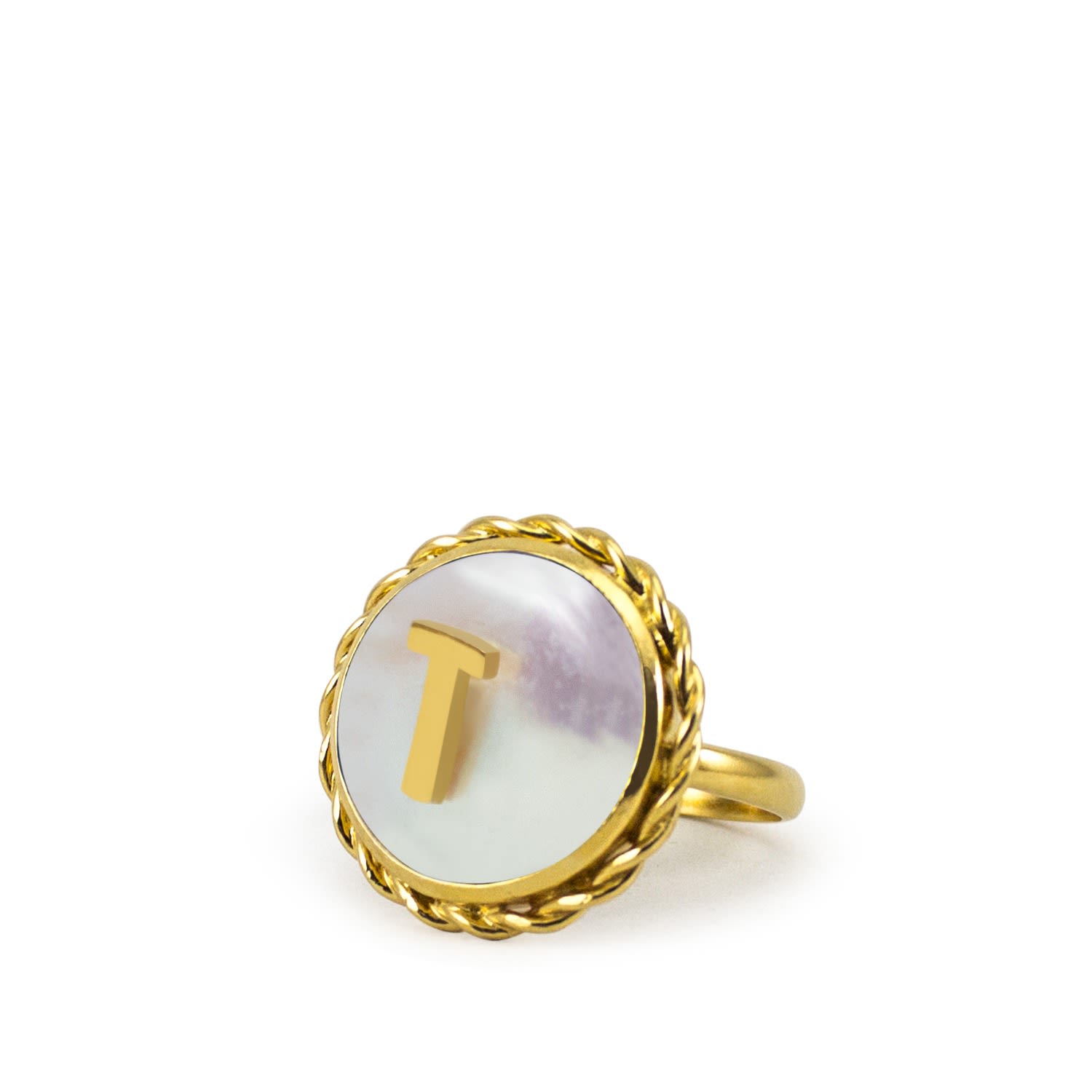 Women’s Gold / White Moonglow Gold-Plated Initial T Pearl Ring Vintouch Italy