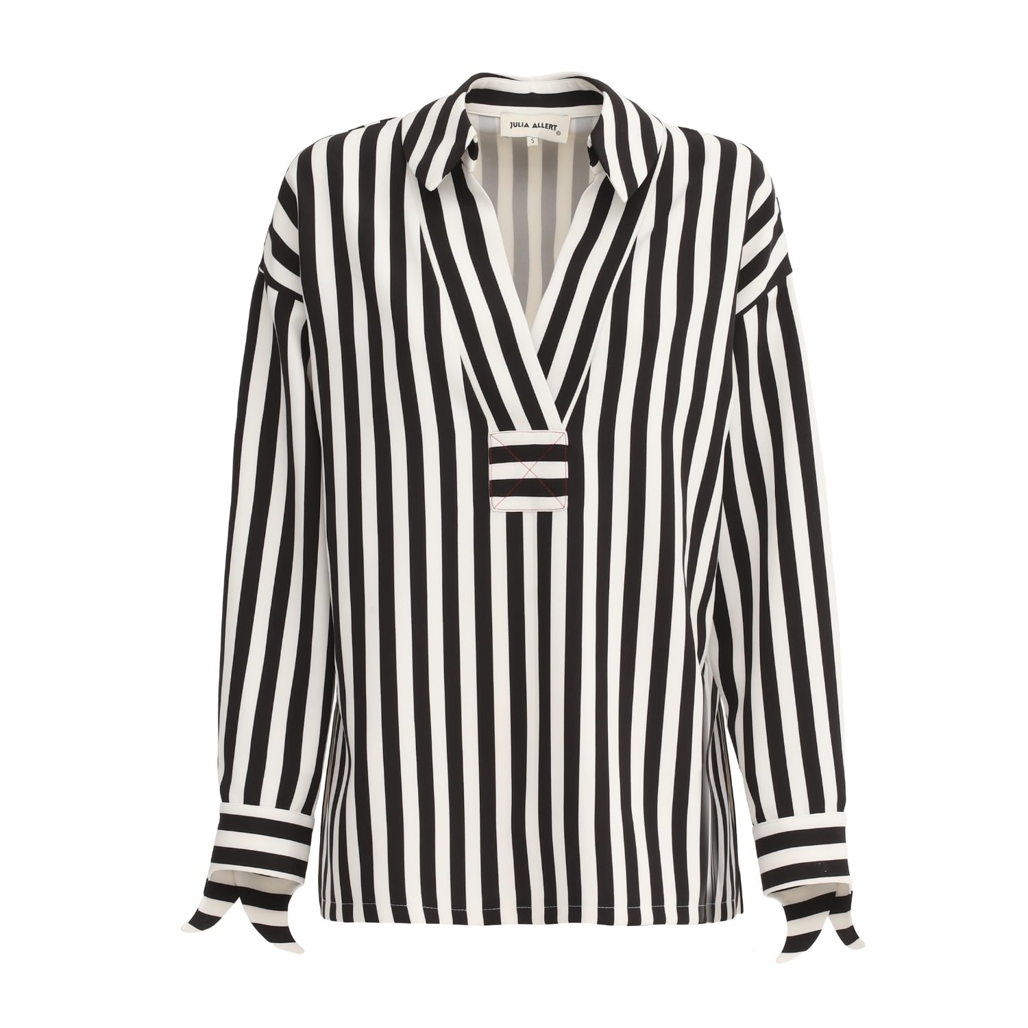 Julia Allert Women's Black / White Relaxed Blouse , Drop Shoulders And V-notch Neckline - Striped In Multi