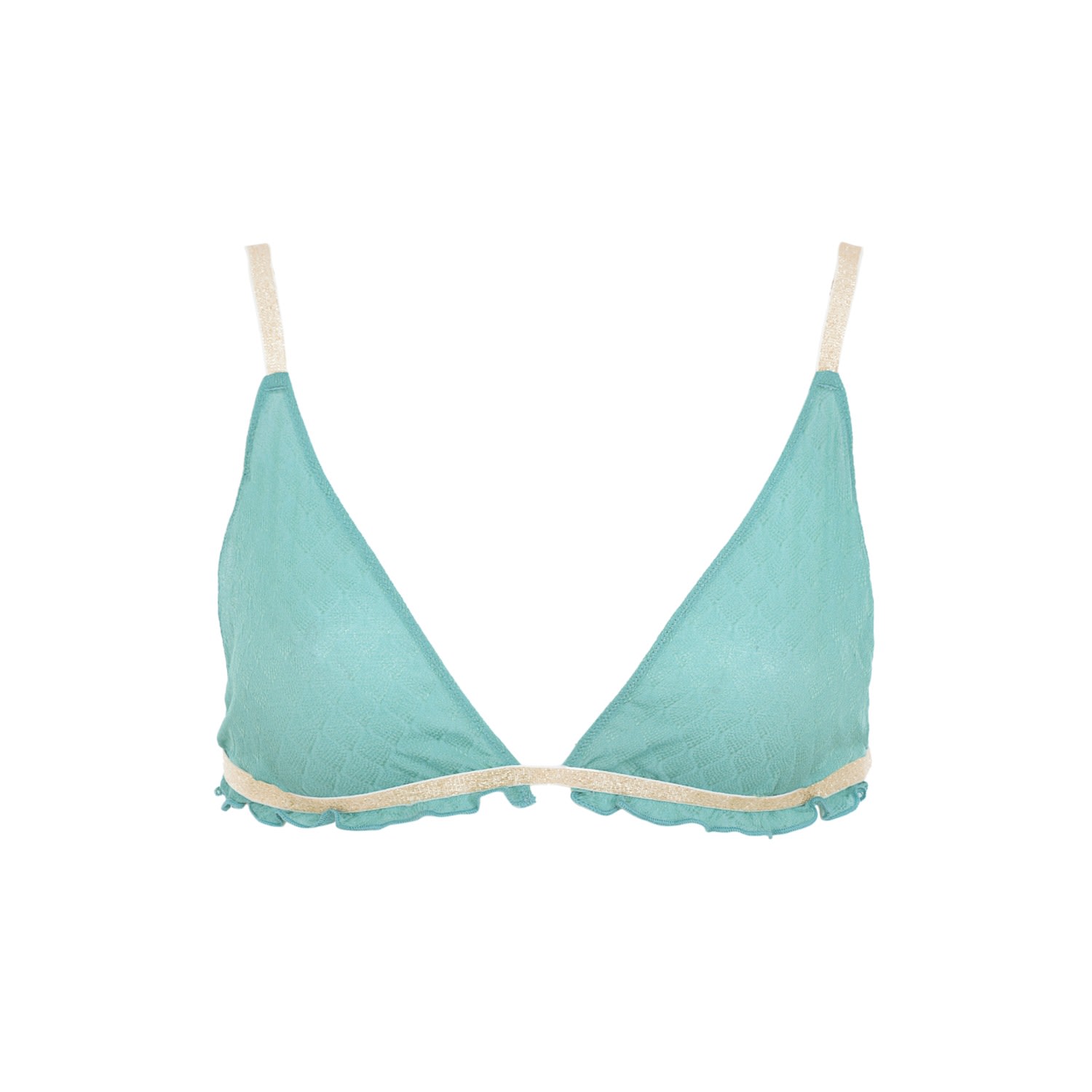 Women’s Blue / Gold / Green Silk Triangle Bra - Turquoise & Gold - Firouzeh Small Saeta Paris