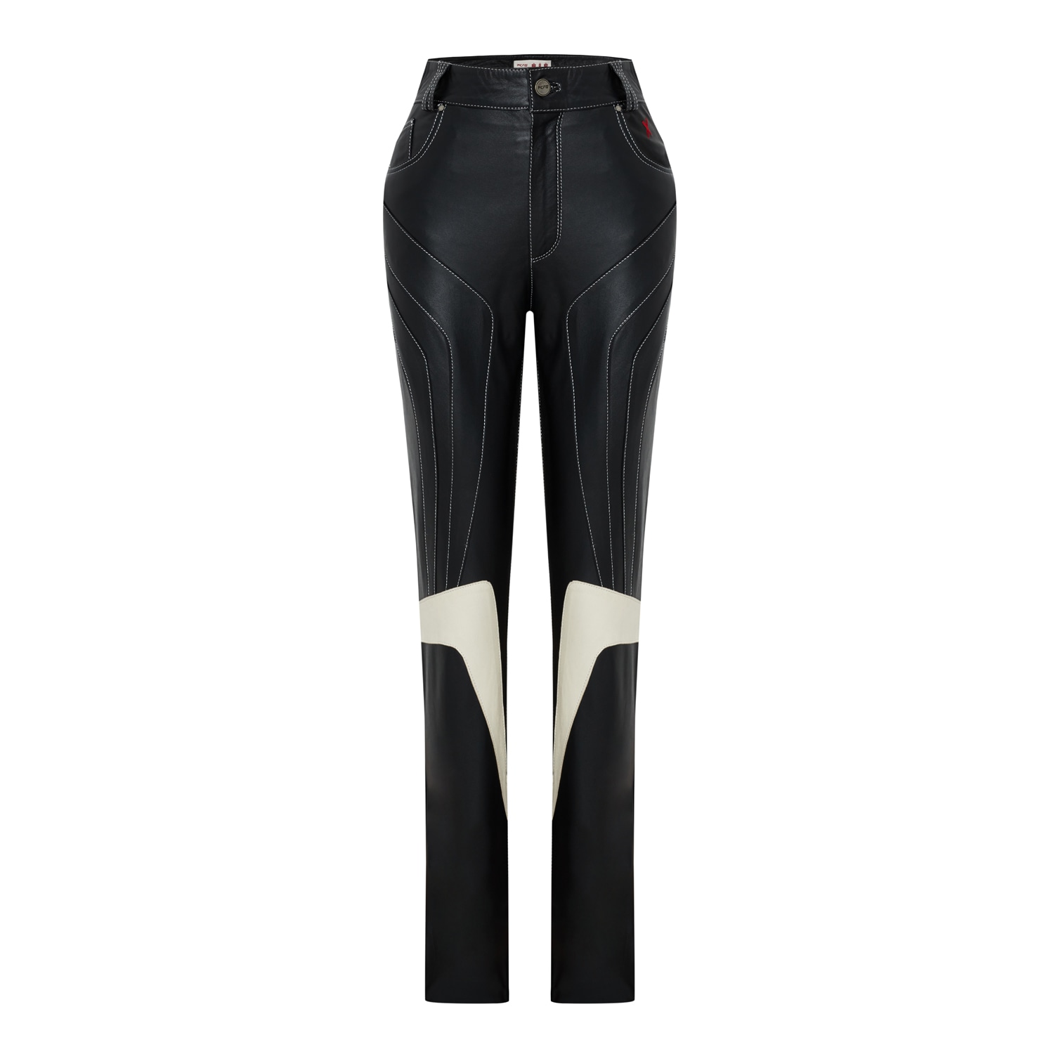 Pcfg Black / White Women Boomerang Leather Pant - Black In Black/white