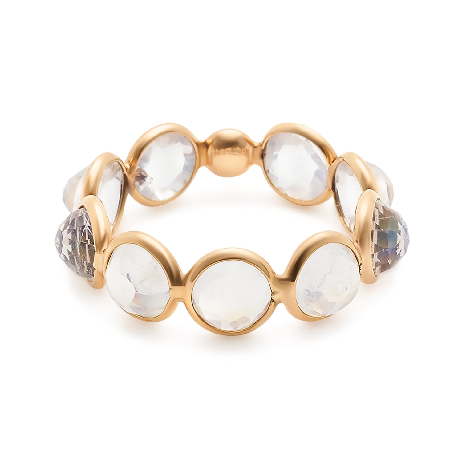 Women’s Rainbow Moonstone Round Rose Cut Ring Band In 18K Yellow Gold Tresor Collection