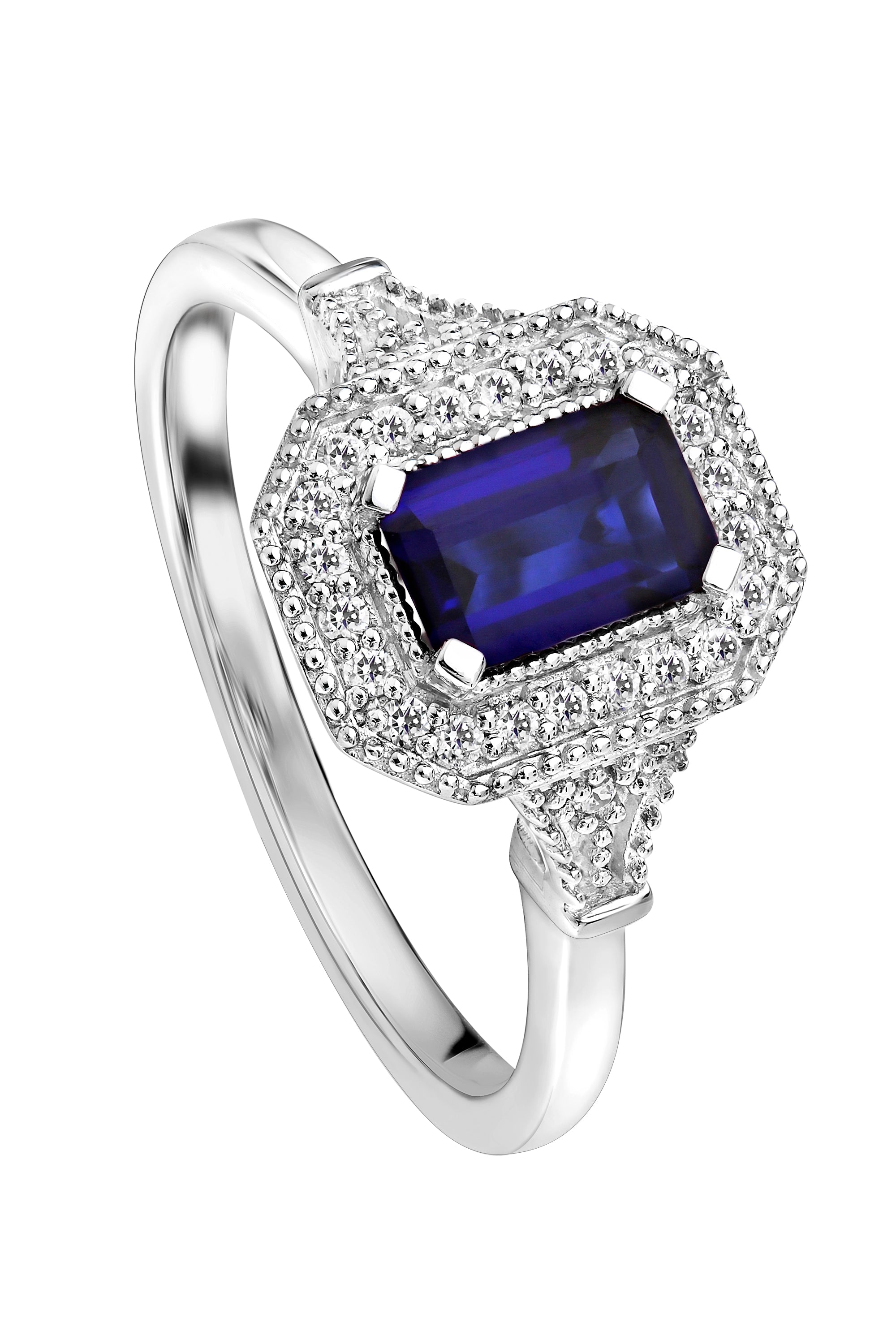 Women’s Silver / Blue Vera White Gold Lab Grown Diamond & Created Sapphire Vintage Inspired Ring Created Brilliance