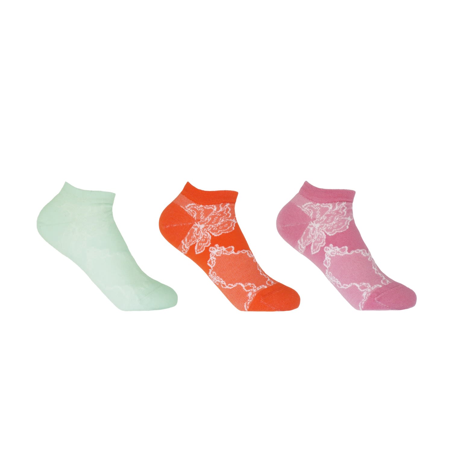 Peper Harow - Made In England Delicate Women's Trainer Socks Bundle - Celeste, Orange & Pink In Multi