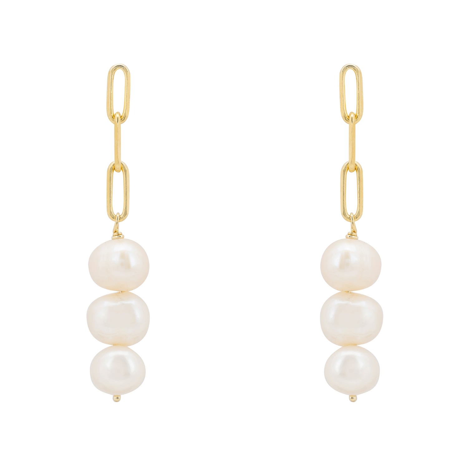 Women’s White / Gold Amelia Three Pearl Drop Earrings Gold Latelita