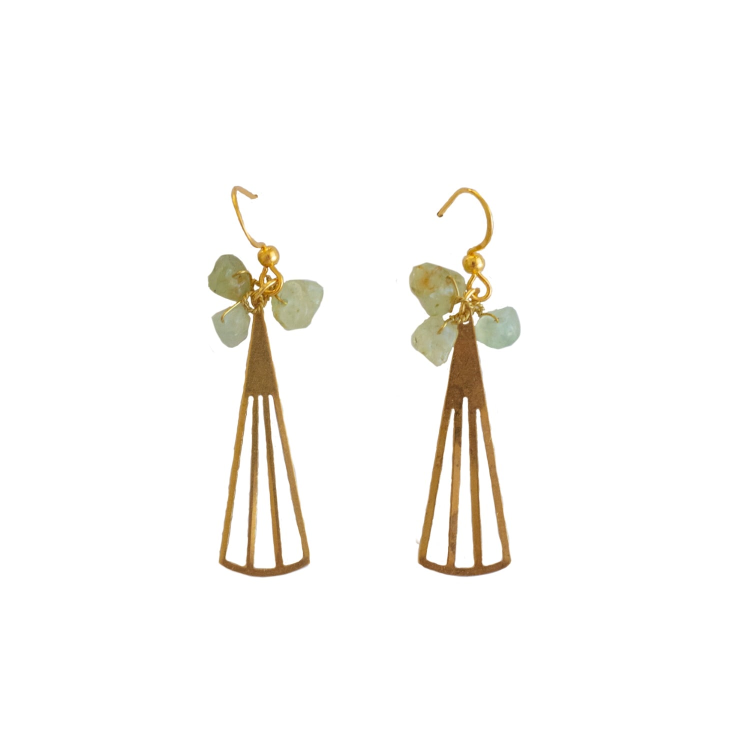 Ziolla Designs Women's Green / Gold Prehnite Crystal & Geometric Brass Earrings