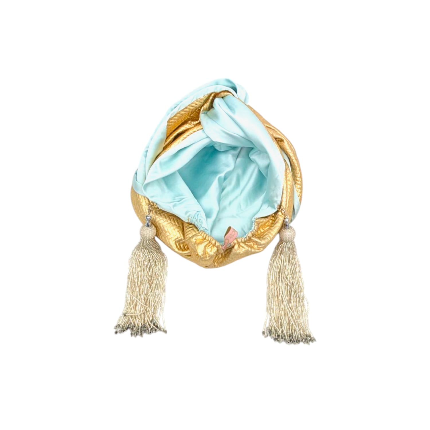 Julia Clancey Women's Gold / Green Zia Mint Silk Luxe Reversible Turban In Blue