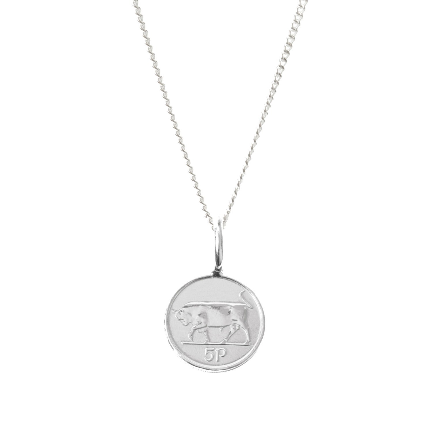 Katie Mullally Limited Men's Irish 5p Coin & Chain In Sterling Silver In Silver