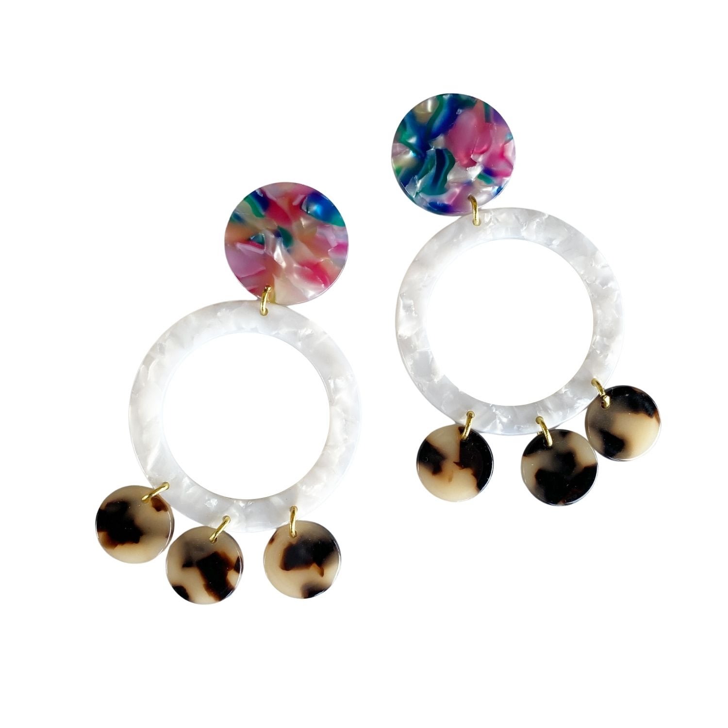 Women’s Open Circle Flutter Drop Earrings In Multicolor & White Closet Rehab