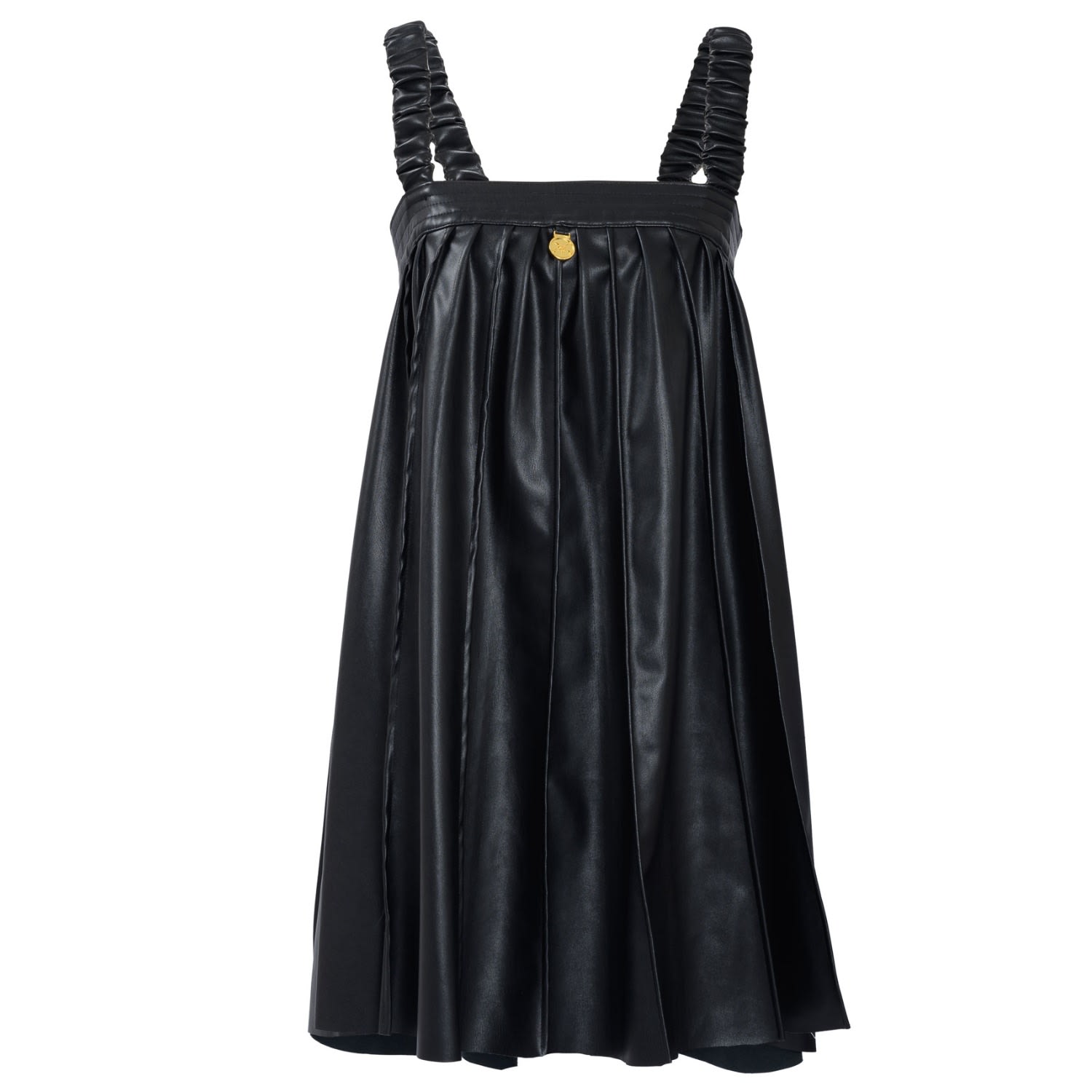 Women’s Desire - Black Pleated Mini Dress, Vegan Leather Medium Kargede