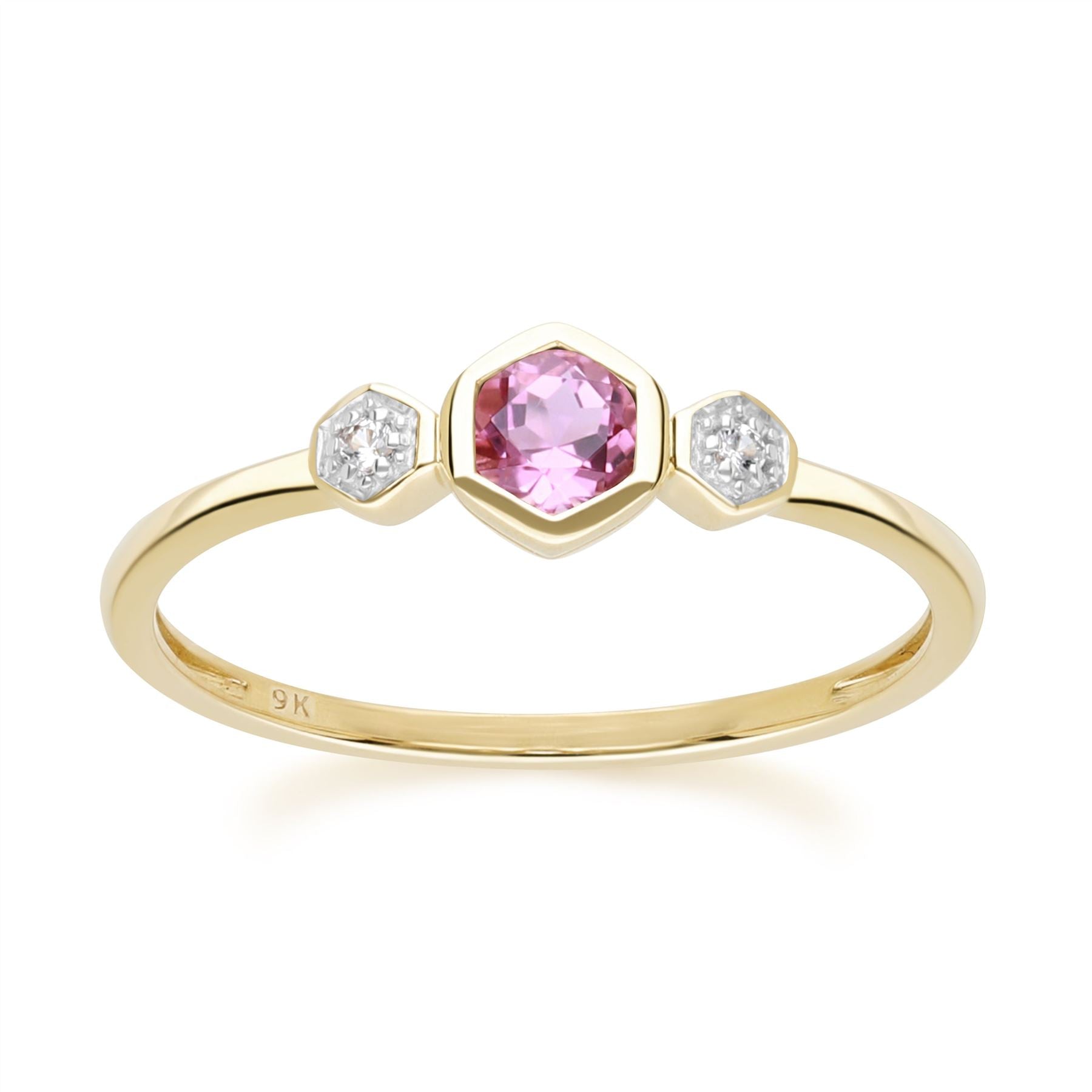 Women’s Pink / Purple Geometric Round Pink Tourmaline & Sapphire Ring In Yellow Gold Gemondo