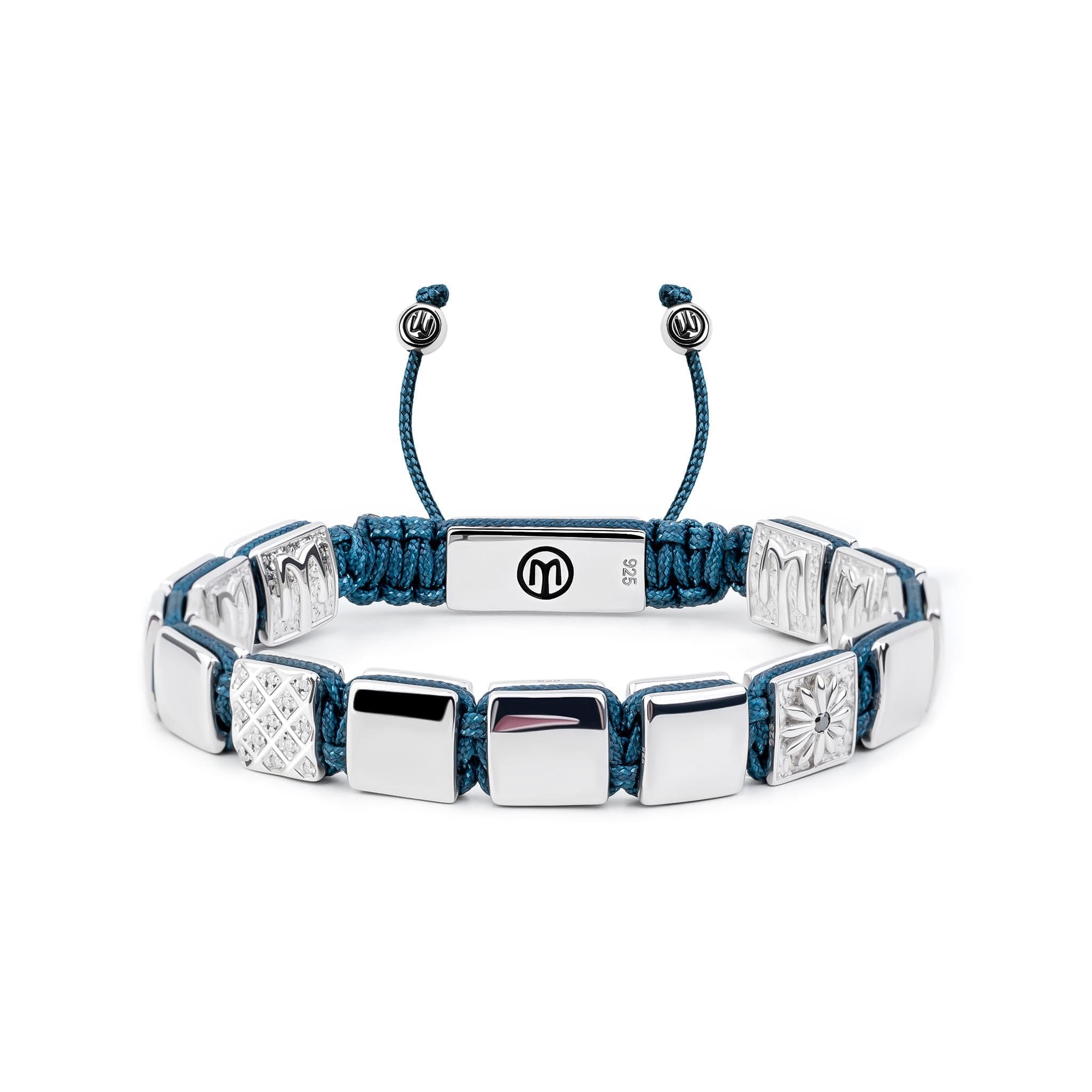 Mahigan Women's Blue / Silver Silver Flat-bead Macrame Bracelet With Navy Blue String