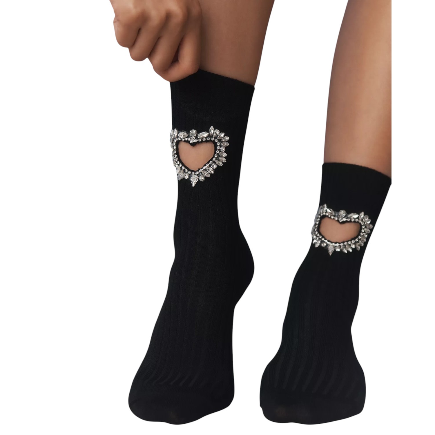 High Heel Jungle By Kathryn Eisman Women's Gem Crystal Heart Sock Black In Black