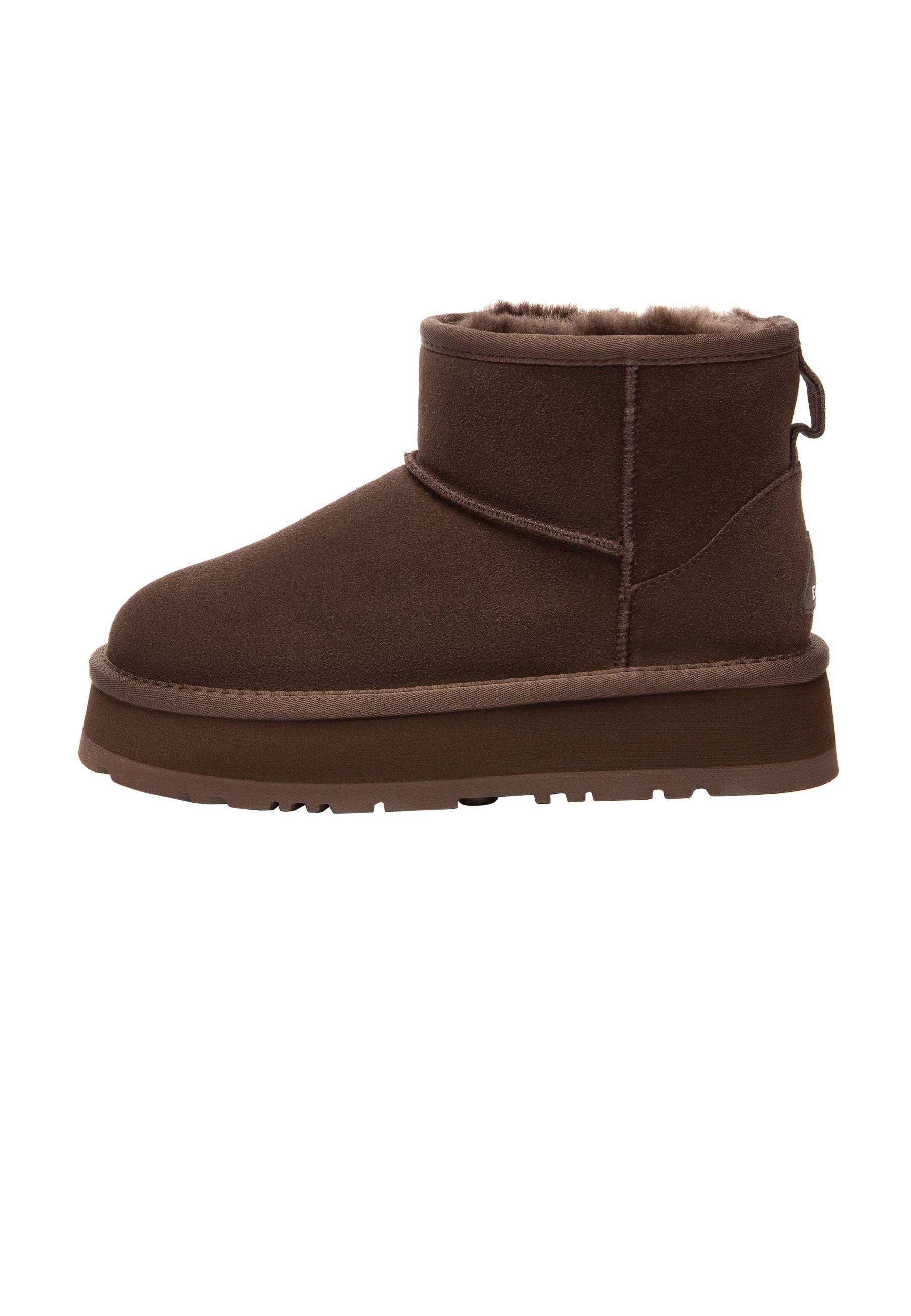 Everau Australia Women's Brown Dusky Leather Platform Short Boots In Chocolate
