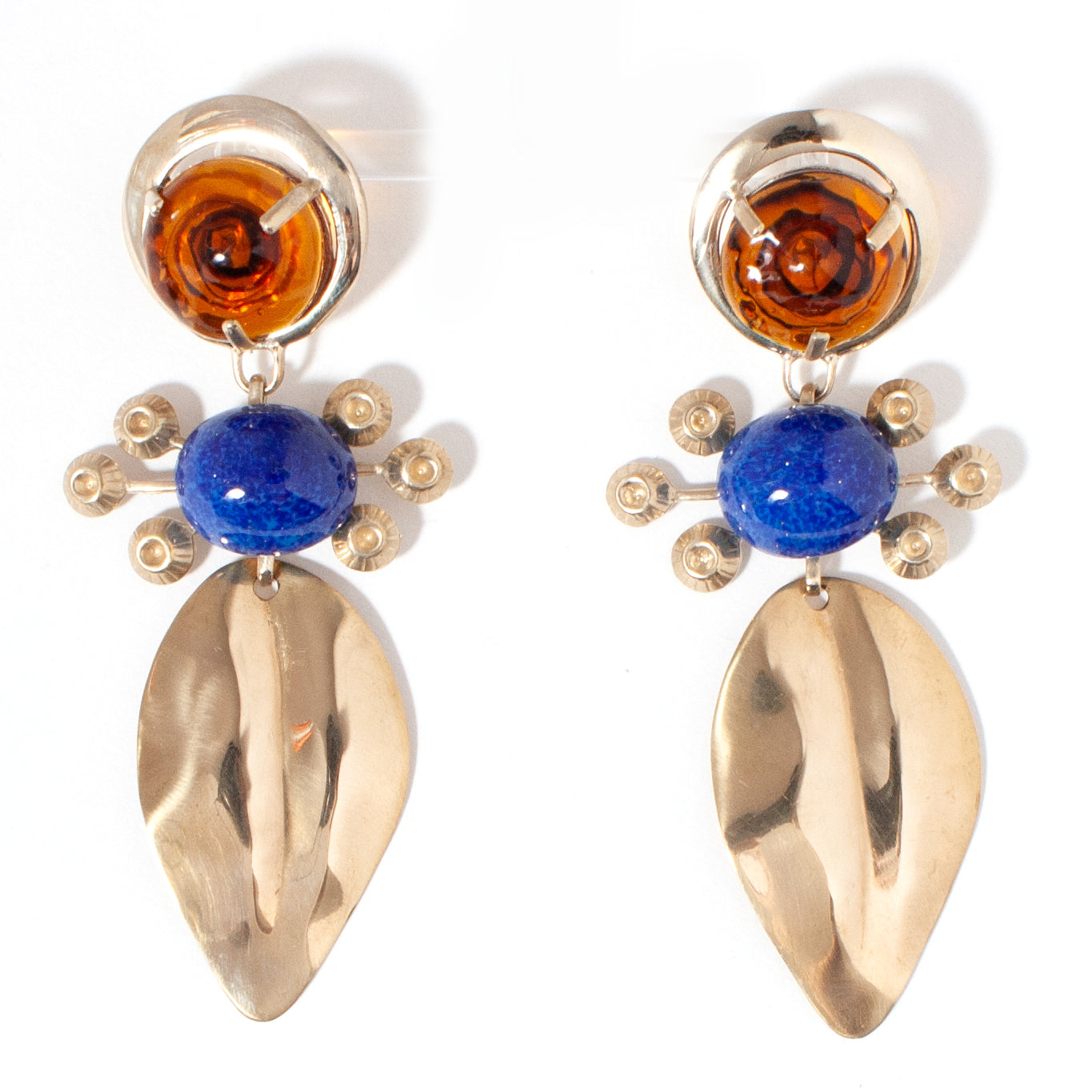 Women’s Brown / Gold / Blue Campo Leaf Earring In Tortoise & Lapis Glass Stone Castlecliff