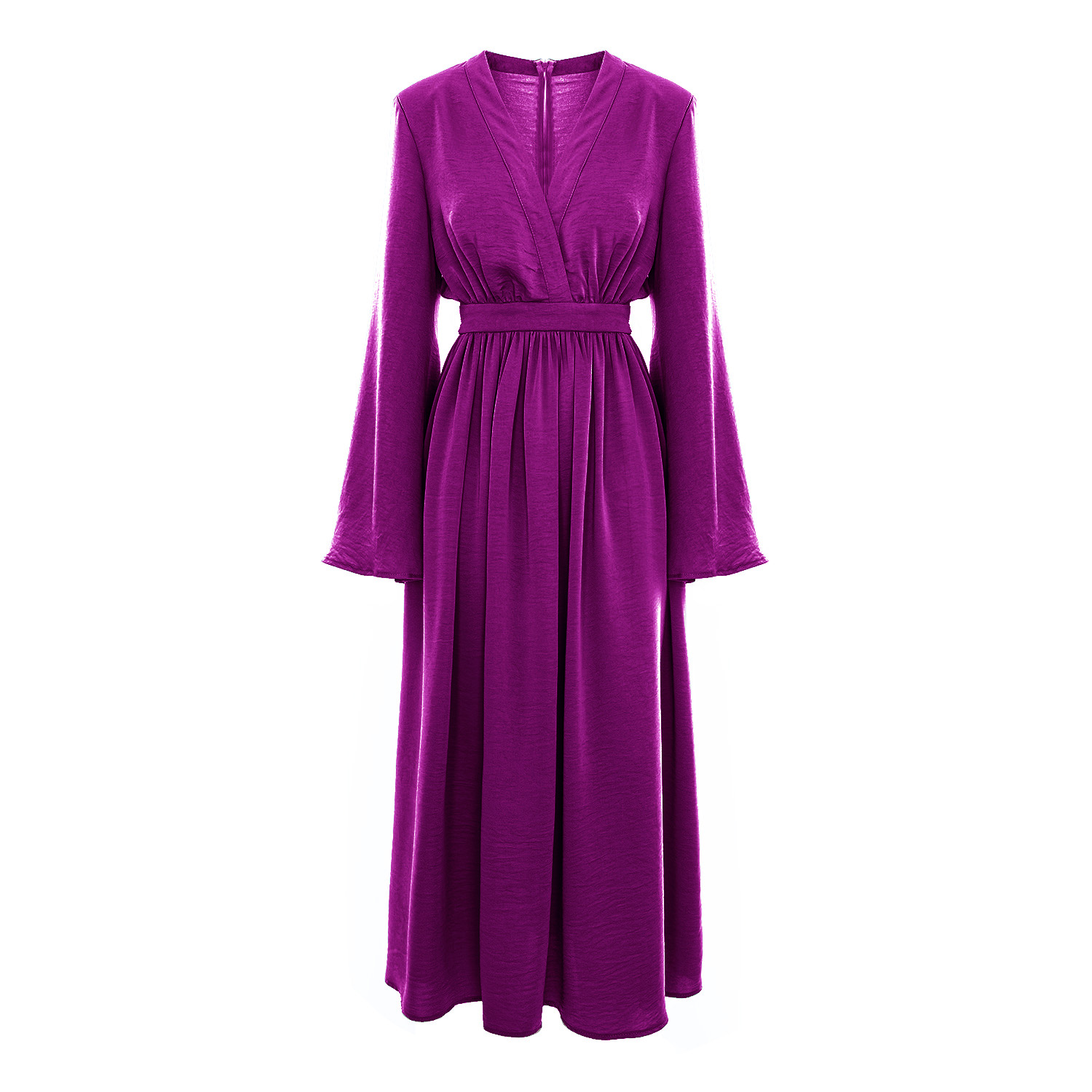 Bluzat Women's Pink / Purple Purple  Midi Dress With Flared Sleeves