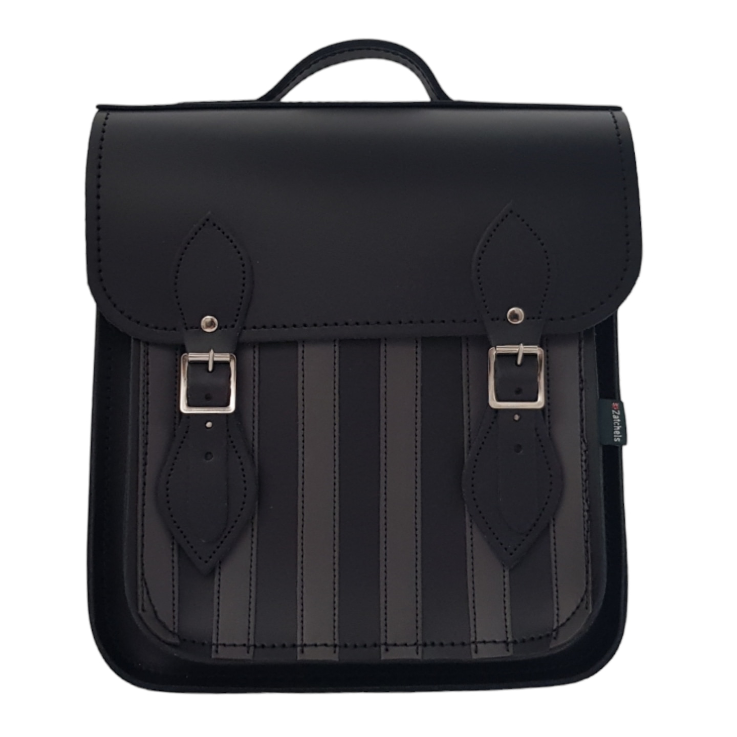 Zatchels Women's Black / Grey Handmade Leather City Backpack - Gothic Striped Grey & Black In Black/grey