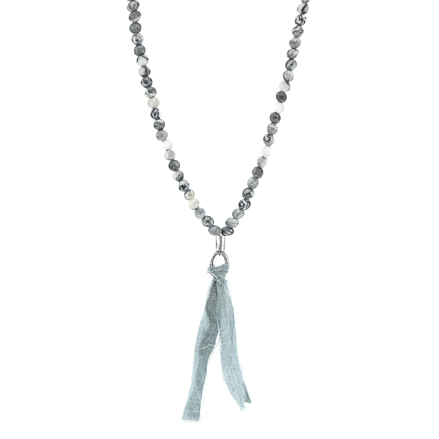 Anchor & Crew Men's Grey Jasper Luke Silver, Stone & Cotton Voile Skinny Necklace X Wrap Bracelet In Gray
