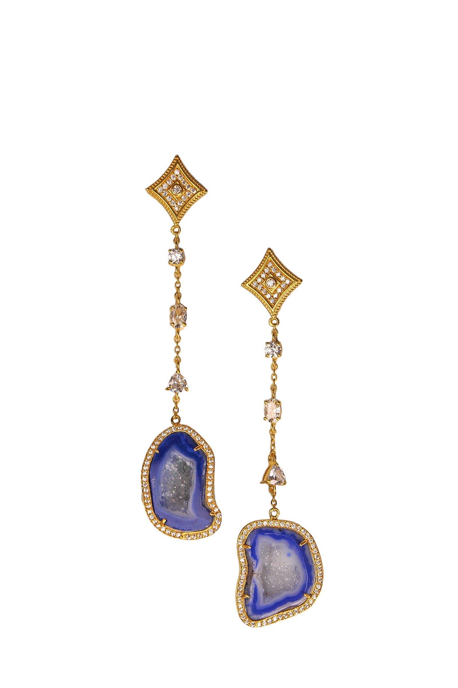 Women’s Light Blue Geode & Crystal Gold Statement Drop Earrings Amina Johan