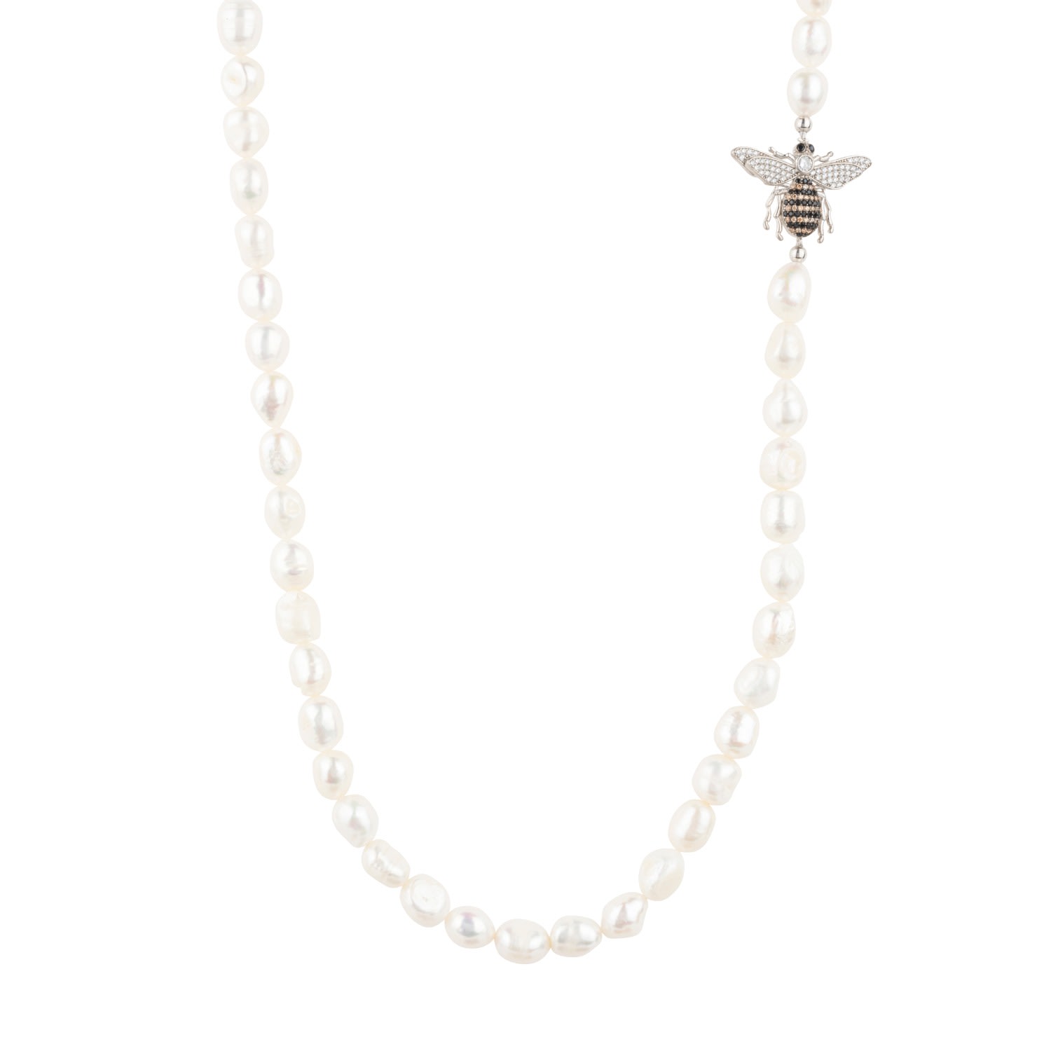 Latelita Women's White / Silver Honey Bee Pearl Gemstone Long Necklace Silver In Neutral