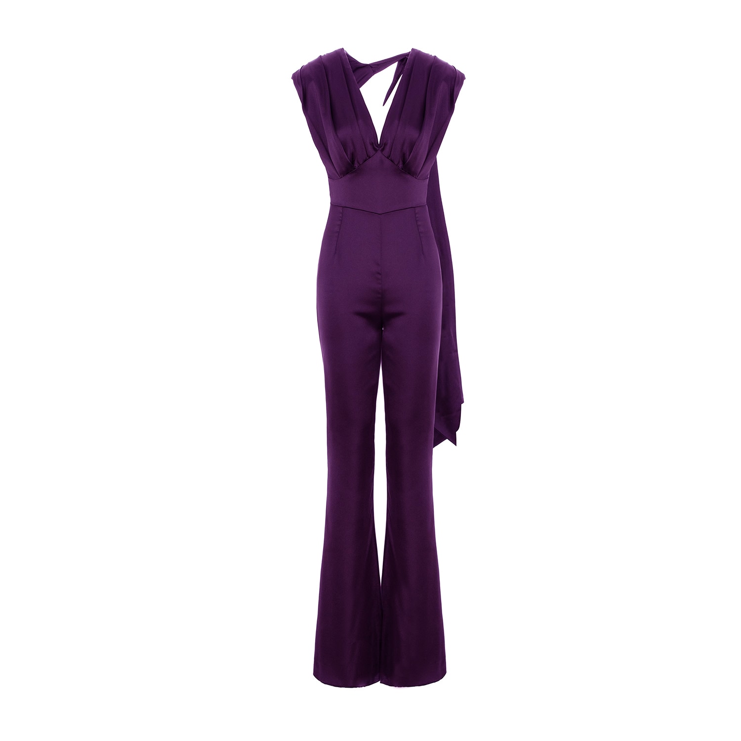 Bluzat Women's Elegant Purple Draped Jumpsuit With Flared Legs