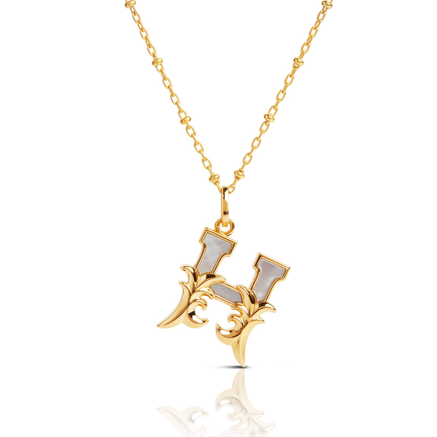 Women’s Gold Plated H Initial Necklace With Mother Of Pearl Kasun