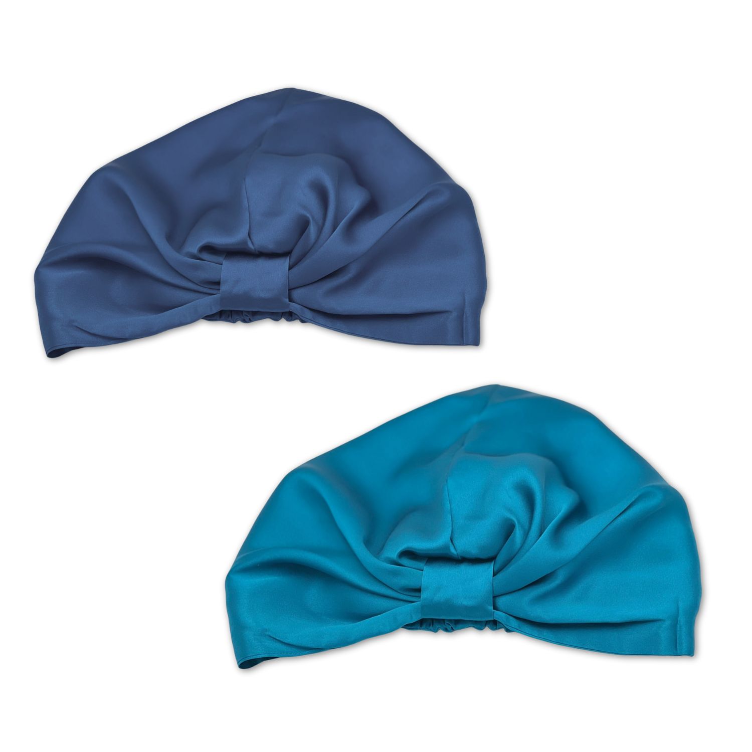 Hi Silk Women's Blue / Green Set Of Two Double-layer Silk Bonnets - Teal And Navy Blue - Nineteen Momme Mulb In Multi