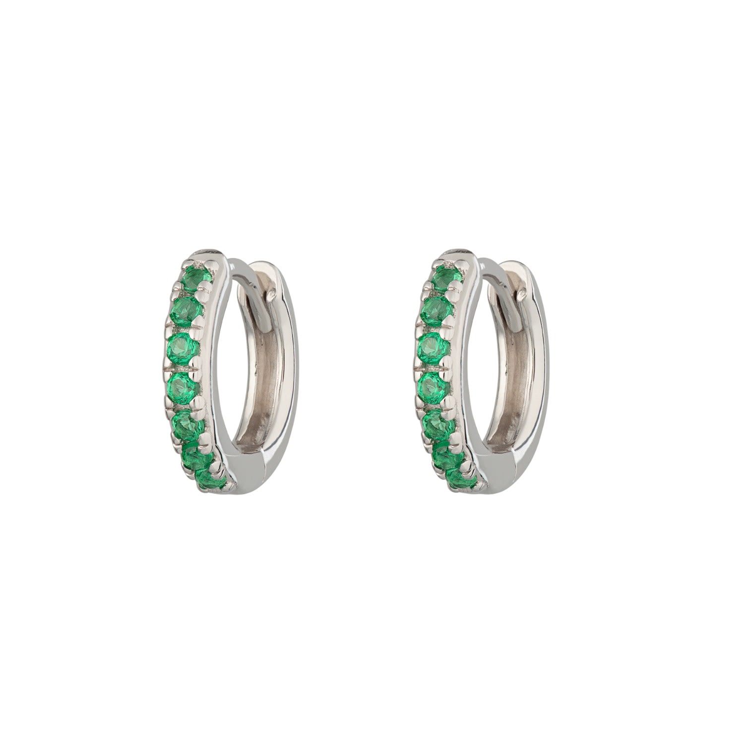 Shop Scream Pretty Women's Silver / Green Silver Huggie Earrings With Green Stones In Silver/green