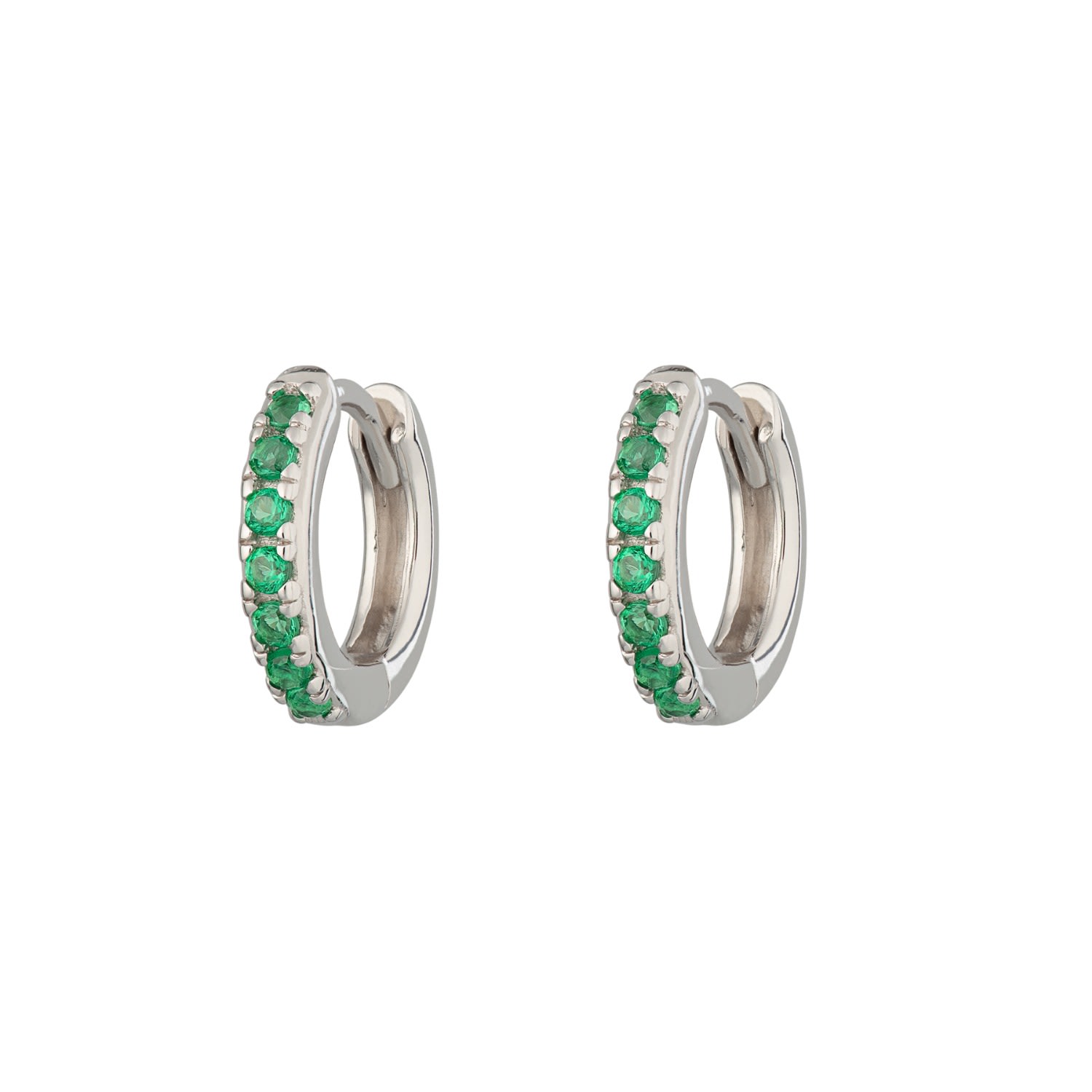 Women’s Silver / Green Silver Huggie Earrings With Green Stones Scream Pretty