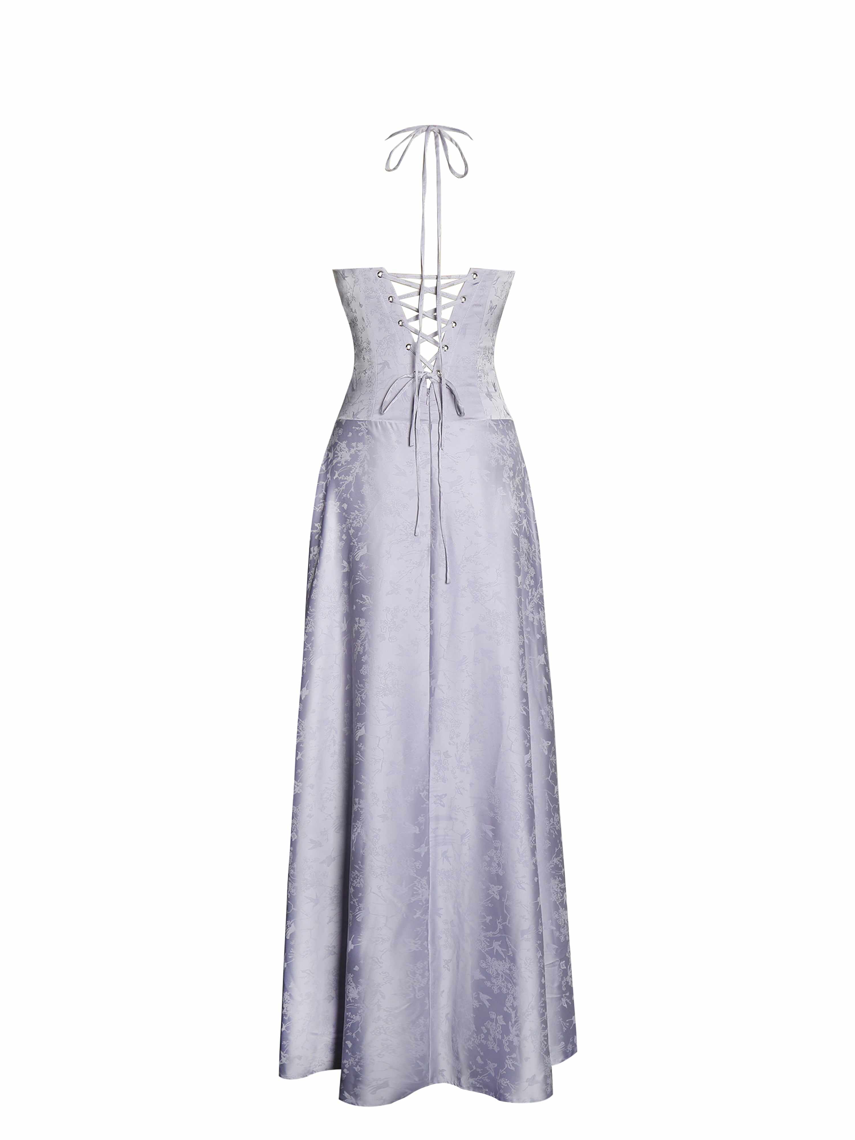 Raegan Taro Purple Jacquard Rouched Maxi Dress | Miss Circle New York |  Wolf & Badger