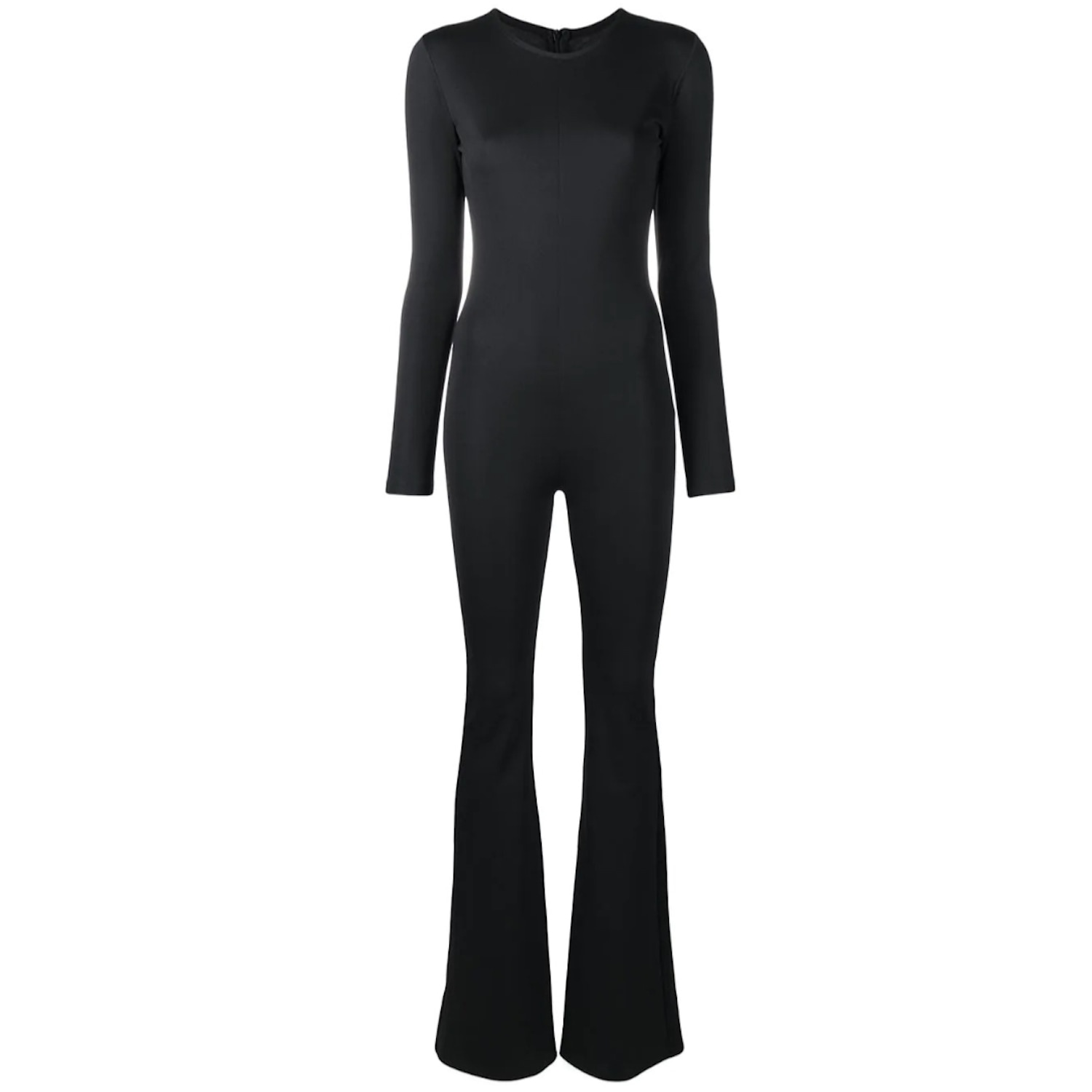 Lia Aram Women's Black Flared Fitted Dive Fabric Jumpsuit In Black