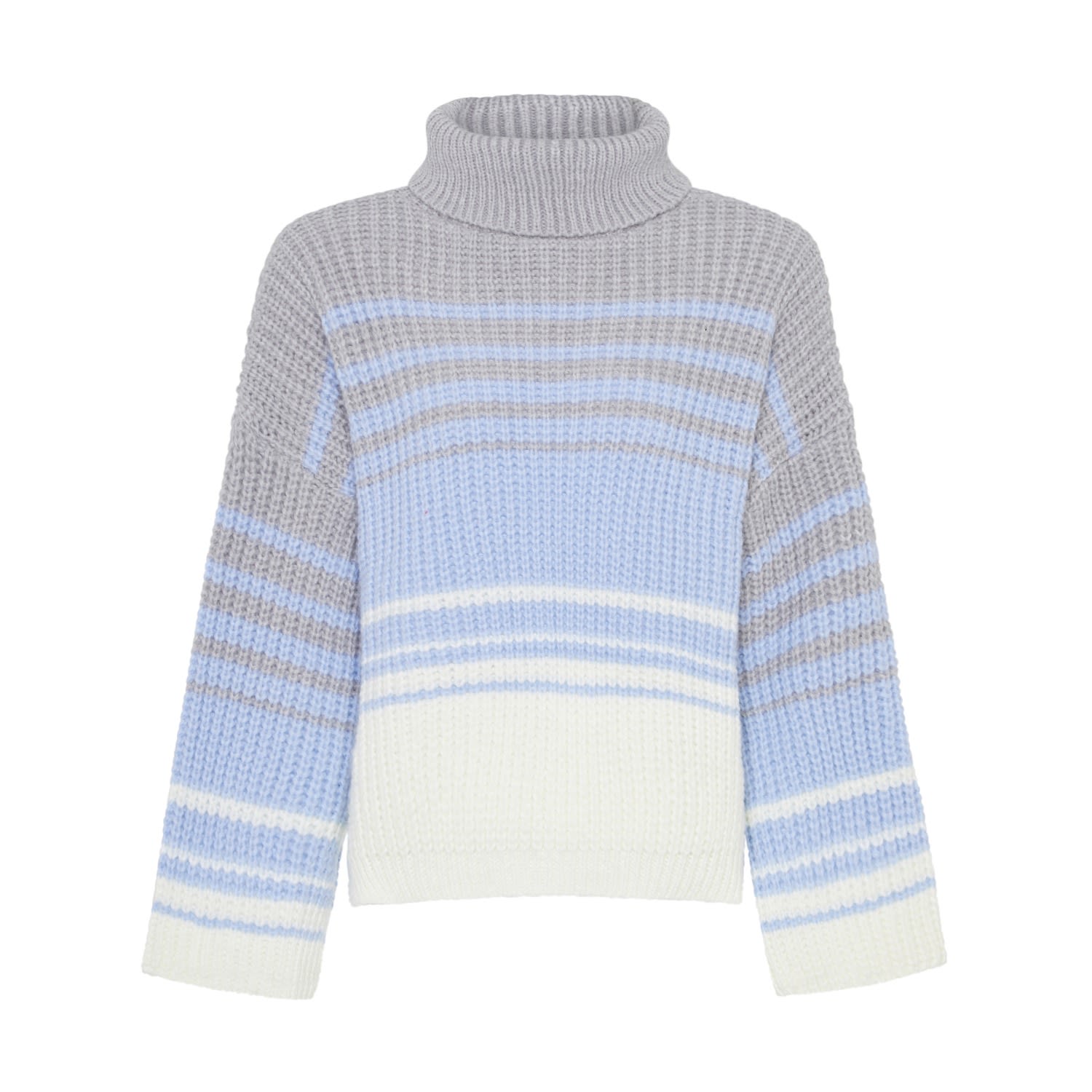 Cara & The Sky Women's Blue / Grey Megan Stripe Roll Neck Jumper Silver Grey In Blue/grey