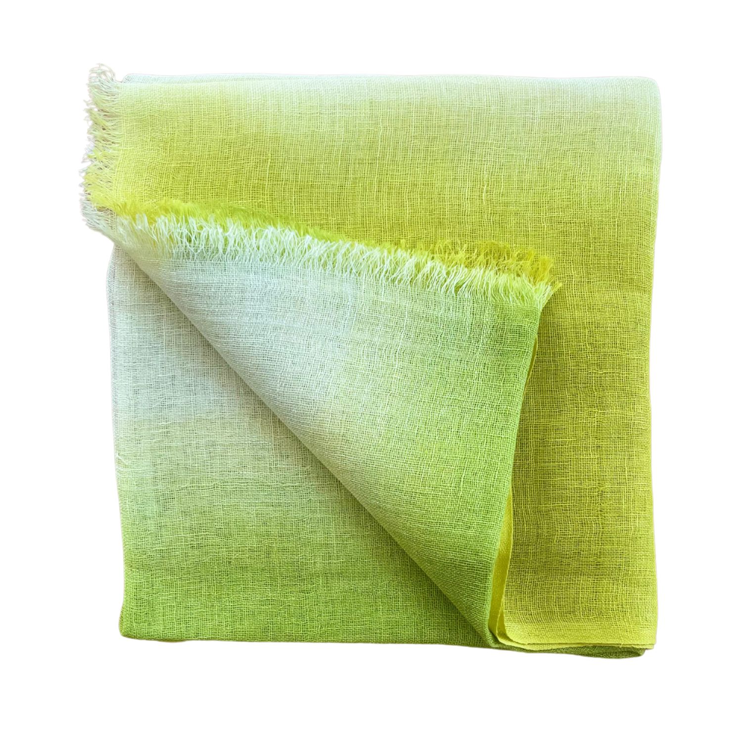 Heritagemoda Yellow / Orange / Green Handmade Yellow Green Ombré Linen Scarf