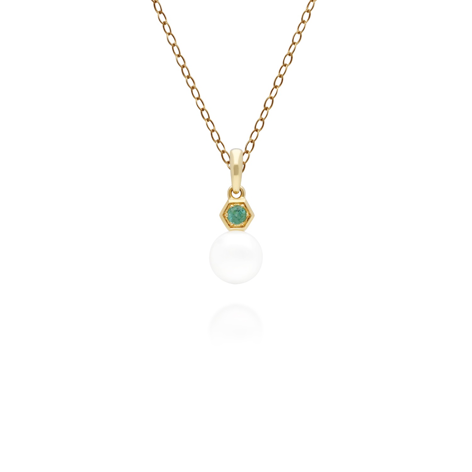 Women’s Green Emerald & White Pearl Pendant In Yellow Gold Gemondo