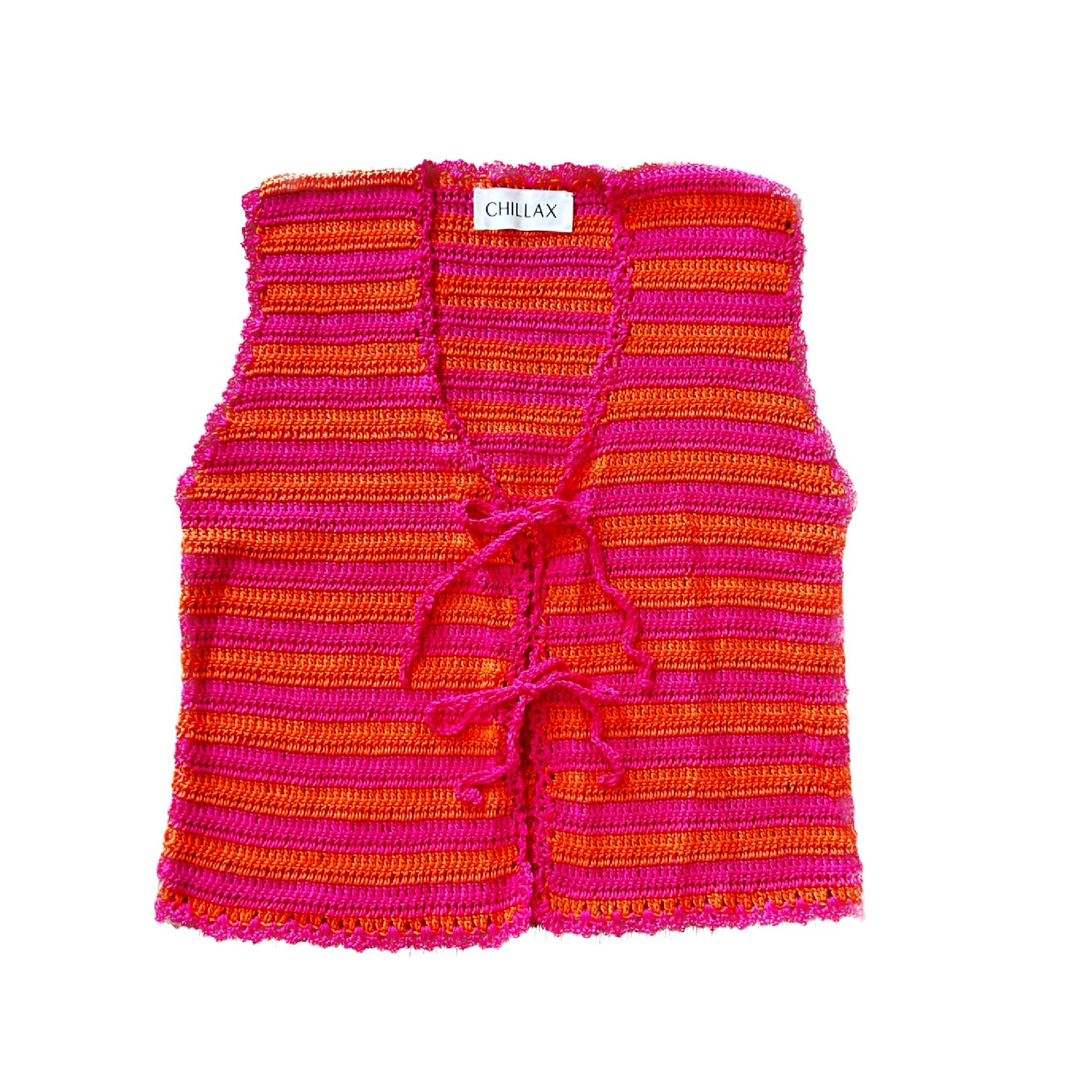 Chillax Women's Pink / Purple / Yellow Sun And Love Crochet Vest - Striped