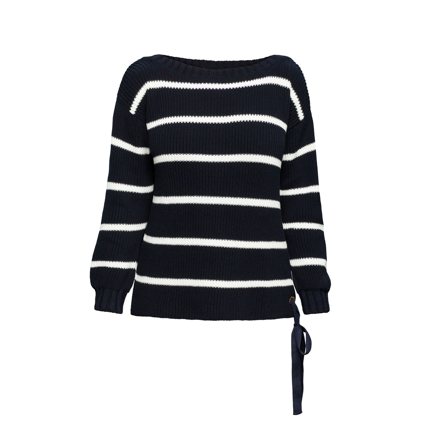 Women's White / Blue Monaco Striped Cotton Sweater With Metal Eyelets In Midnight Blue